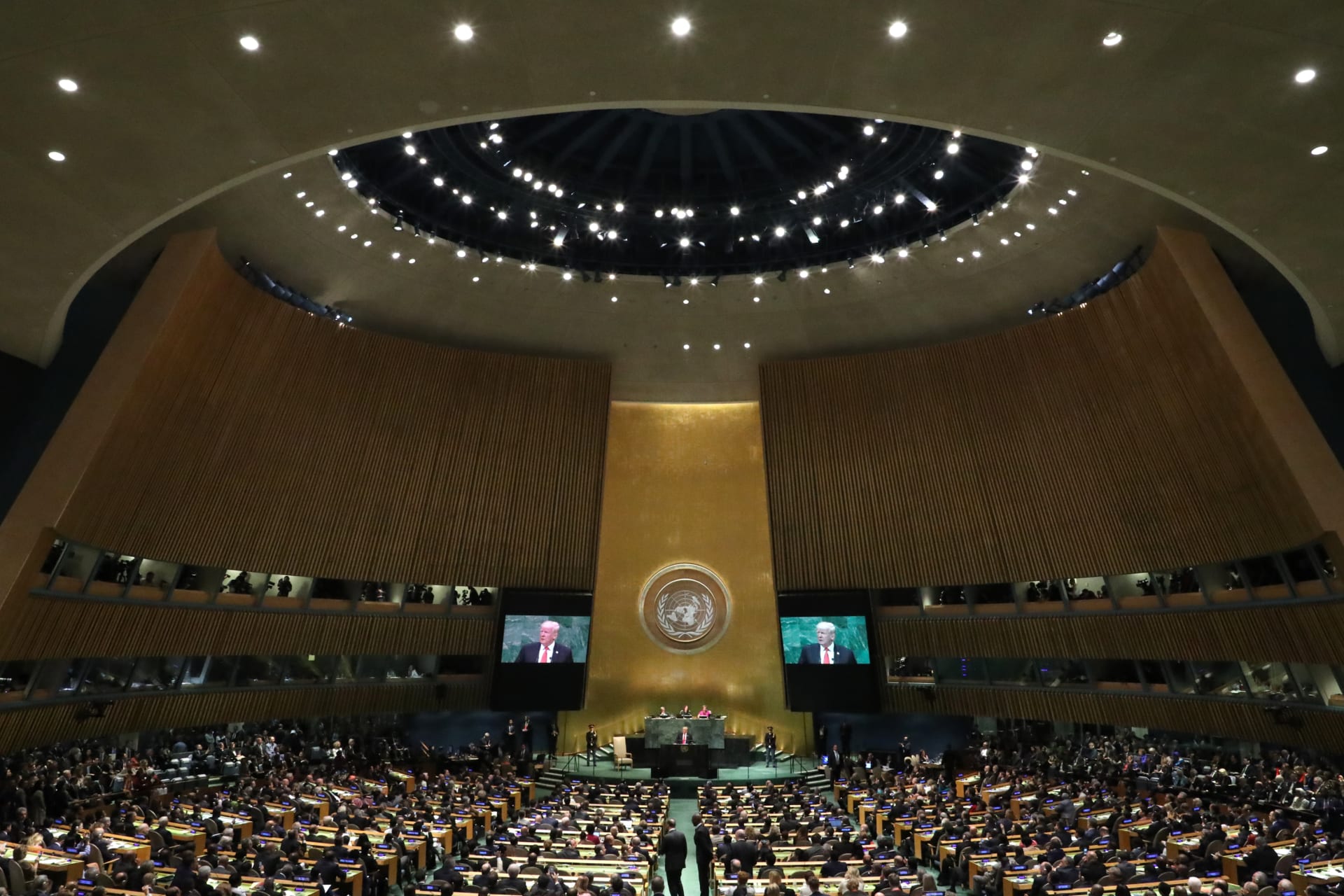 <p>U.S. President Donald J. Trump addresses the 73rd session of the UN General Assembly at UN headquarters in New York on September 25, 2018. </p>
