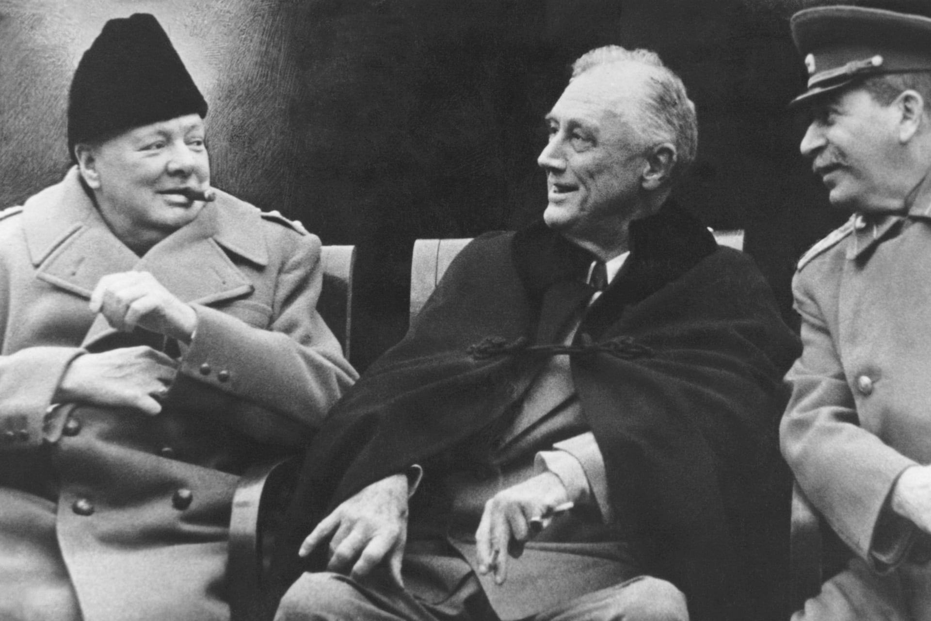 <p>Winston Churchill, Franklin Roosevelt, and Joseph Stalin together after negotiations at the Yalta Conference of 1945. </p>
