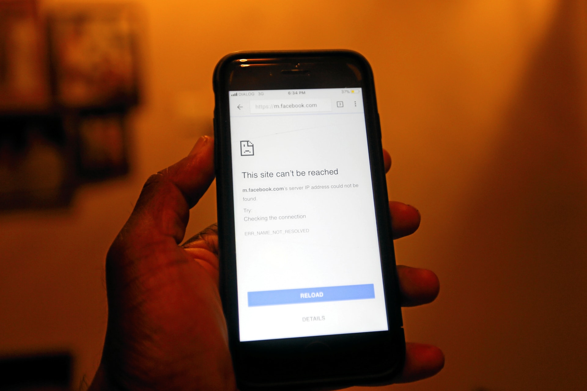 <p>A mobile phone screen shows that Facebook page can not open after government decided to shut down social messaging networks including Facebook islandwide in Colombo, Sri Lanka March 7, 2018. </p>
