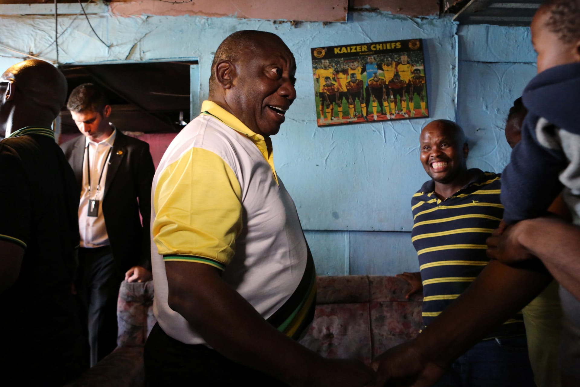 <p>President Cyril Ramaphosa greets supporters during an election campaign visit to Khayelitsha township near Cape Town, South Africa, on February 27, 2019.</p>
