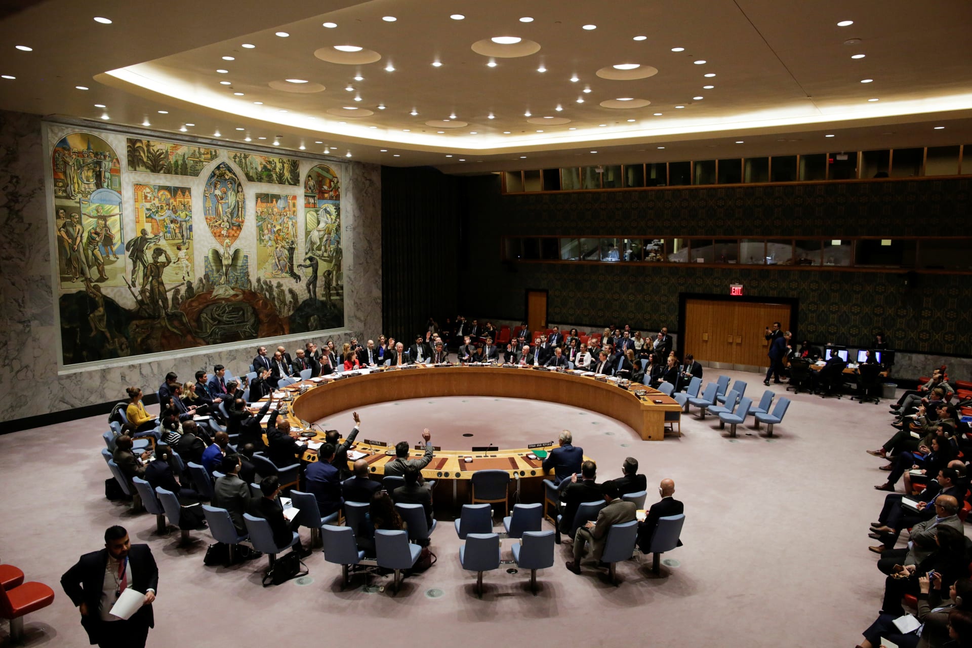 <p>Members of the United Nations Security Council at the United Nations headquarters in New York, U.S., February 24, 2018. </p>
