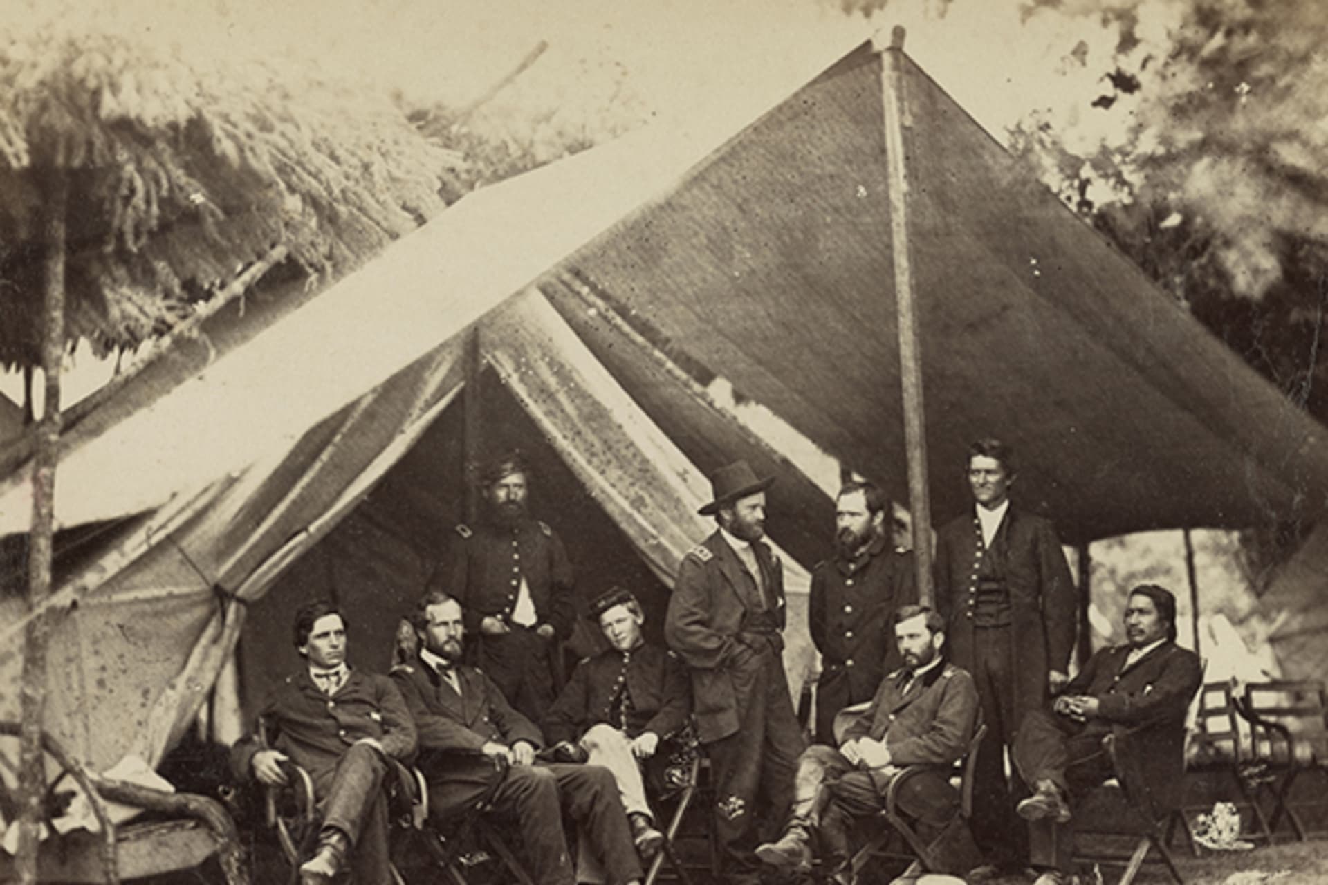 <p>Union General Ulysses S. Grant and his staff in the summer of 1864. </p>
