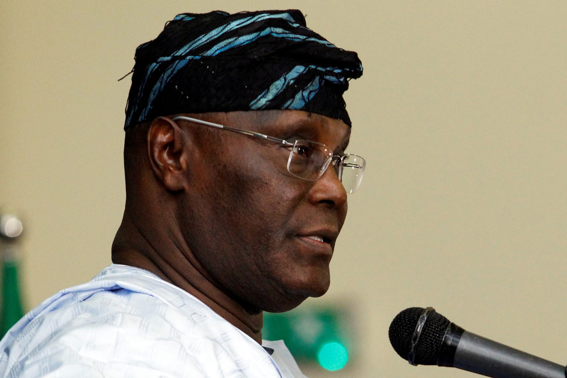 <p>Nigeria’s defeated opposition candidate Atiku Abubakar speaks during a news conference in Abuja, Nigeria, on February 27, 2019.</p>