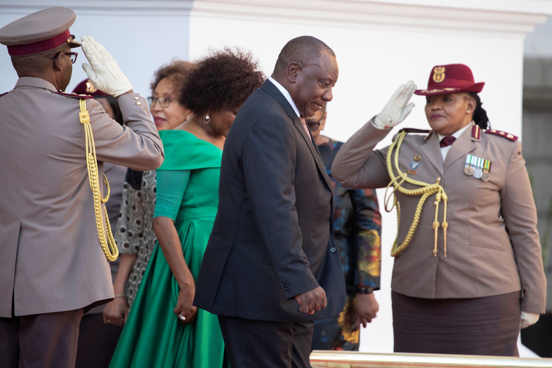 <p>South African President Cyril Ramaphosa arrives to deliver his State of the Nation address at Parliament in Cape Town, South Africa February 7, 2019.</p>
