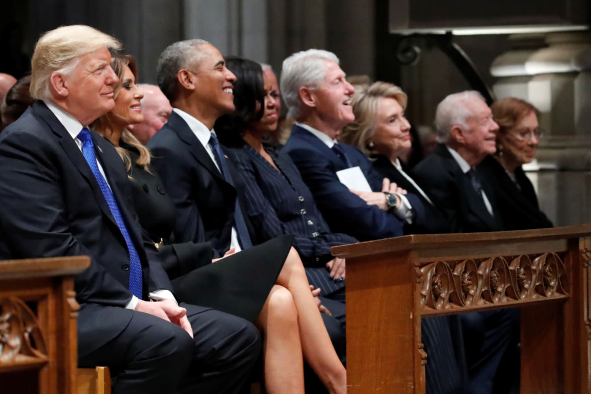 <p>President Donald Trump and former Presidents Barack Obama, Bill Clinton, and Jimmy Carter attend the state funeral for former President George H.W. Bush. </p>
