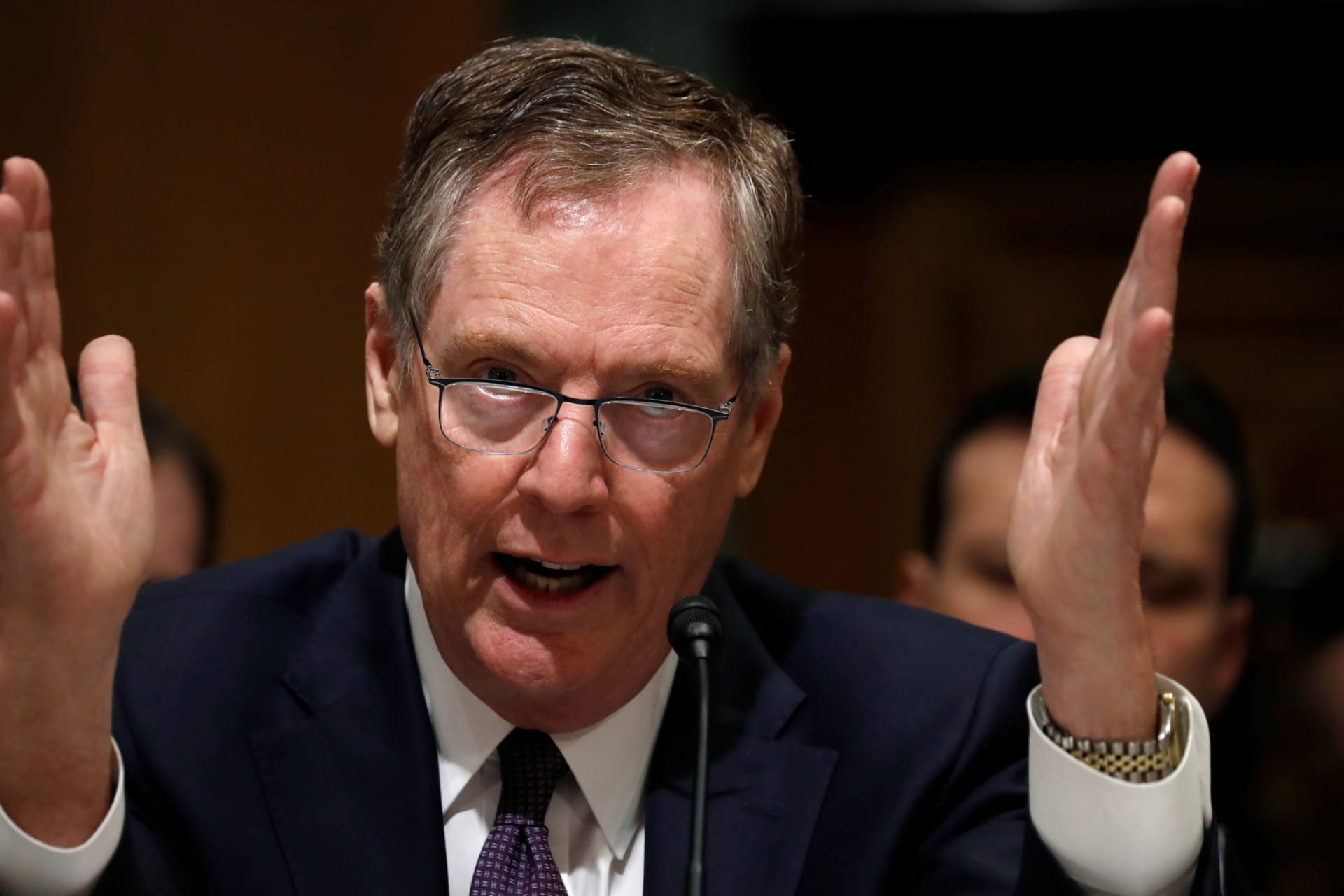 <p>U.S. Trade Representative Robert Lighthizer testifies before a Senate Finance Committee hearing on “President Trump’s 2018 Trade Policy Agenda” on Capitol Hill in Washington, U.S., March 22, 2018.</p>
