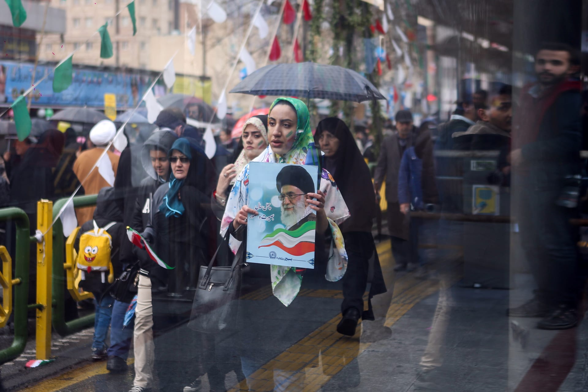 <p>Iranians mark the fortieth anniversary of the Islamic Revolution.</p>