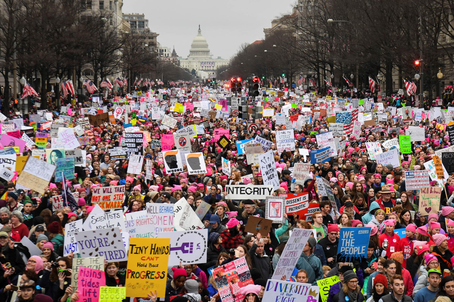 <p>Hundreds of thousands march during the Women’s March in Washington, DC, U.S., January 21, 2017. </p>
