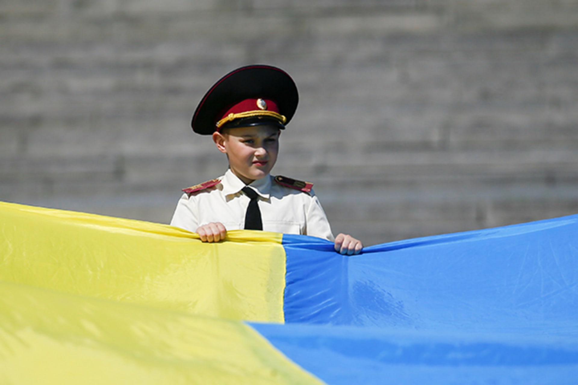 <p>A cadet takes part in a ceremony dedicated to the anniversary of World War II in Kiev.</p>
