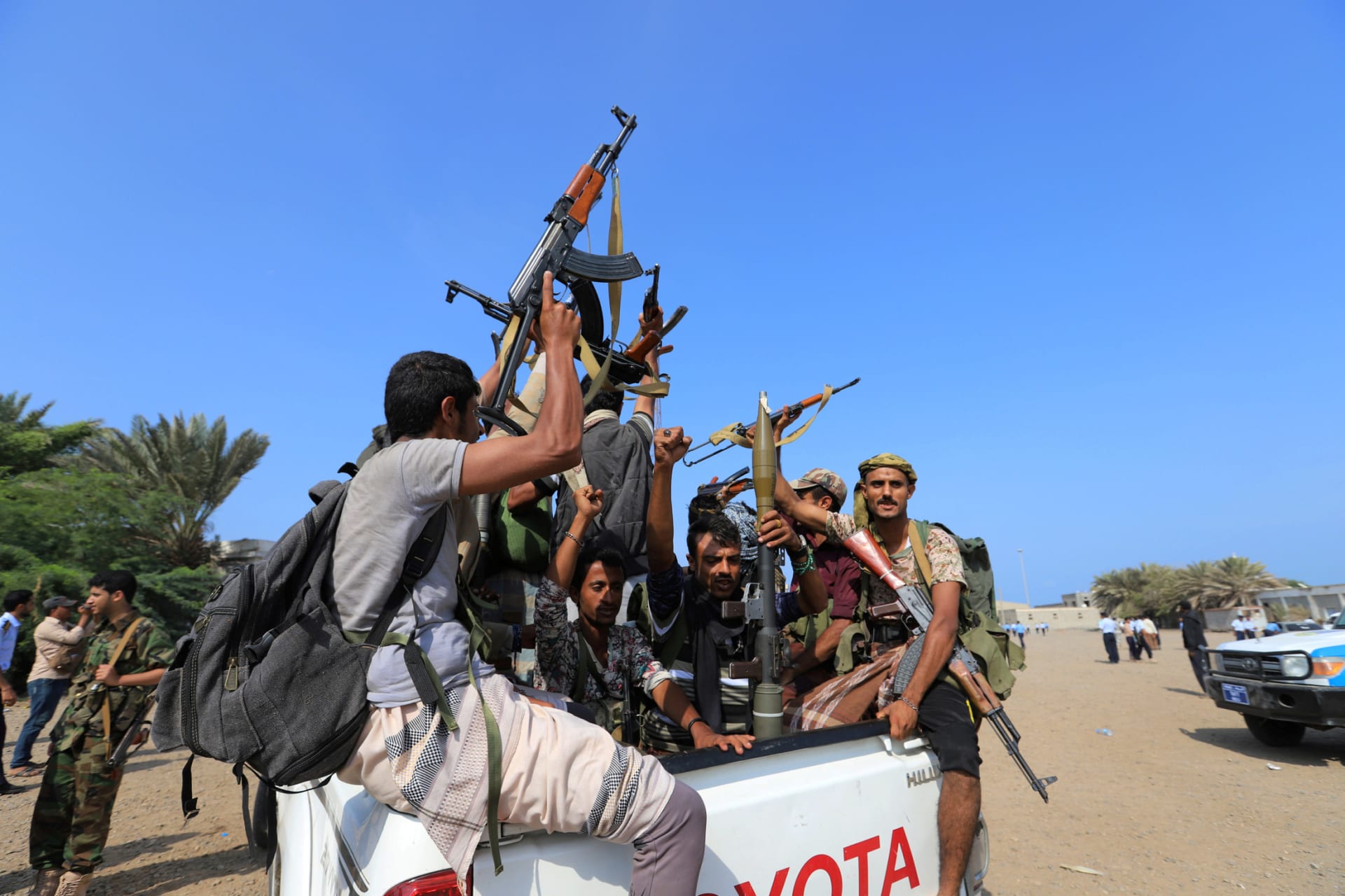 <p>Following the signing of a UN-sponsored peace agreement, Houthi militants withdraw from Hodeidah, Yemen, on December 28, 2018.</p>
