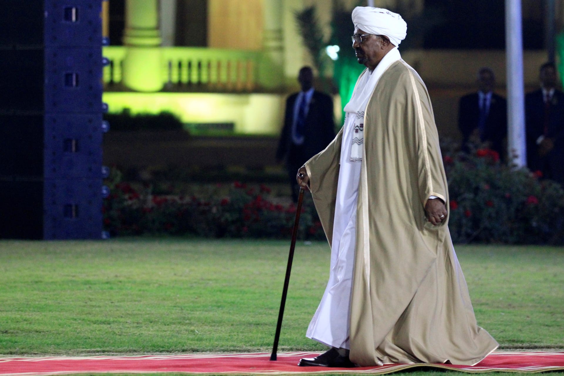 <p>Sudan’s President Omar al-Bashir arrives ahead of delivering his addresses to the nation on the eve of the 63rd Independence Day anniversary at the presidential palace in Khartoum, Sudan, on December 31, 2018. </p>
