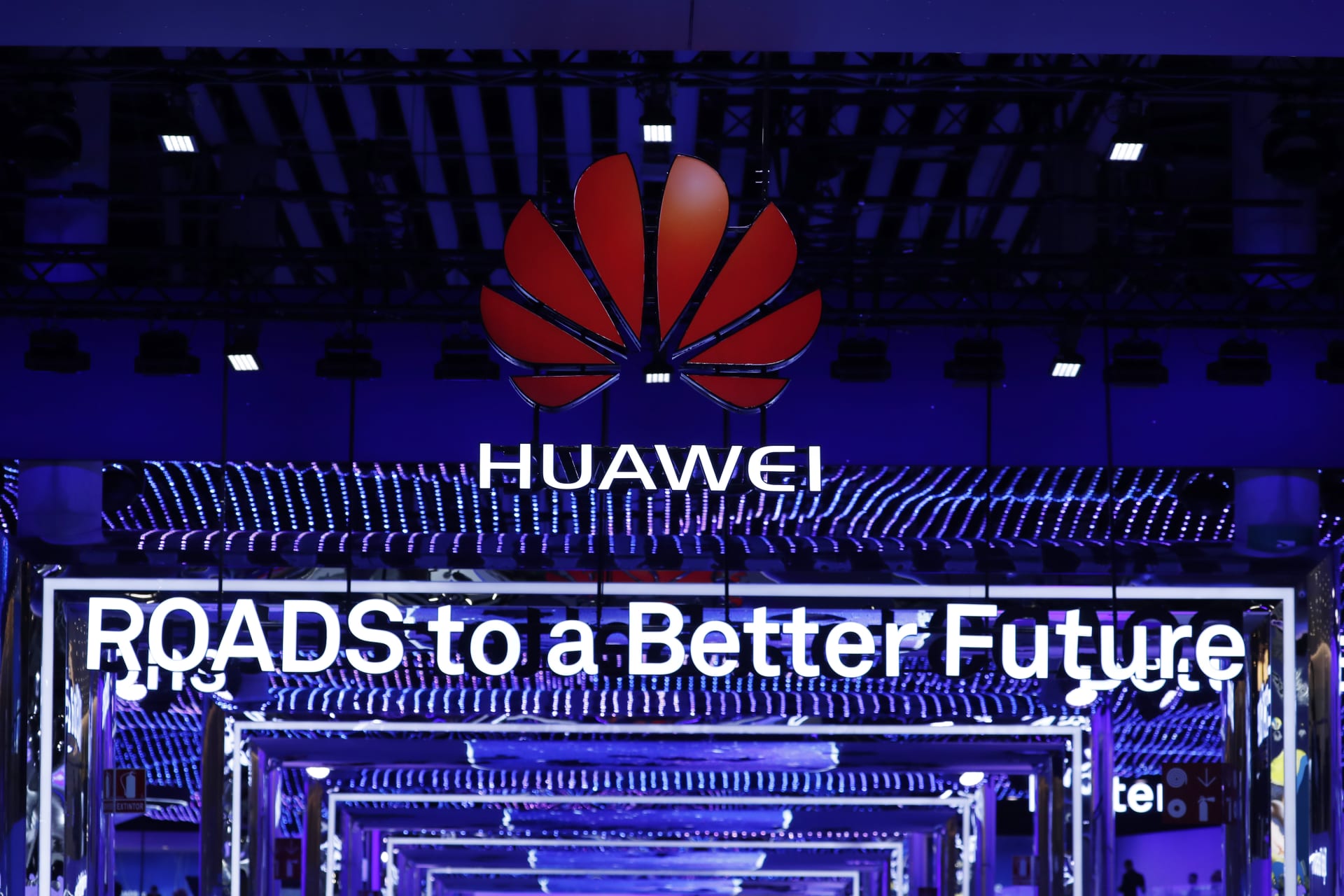 <p>The Huawei stand is seen during the Mobile World Congress in Barcelona.</p>
