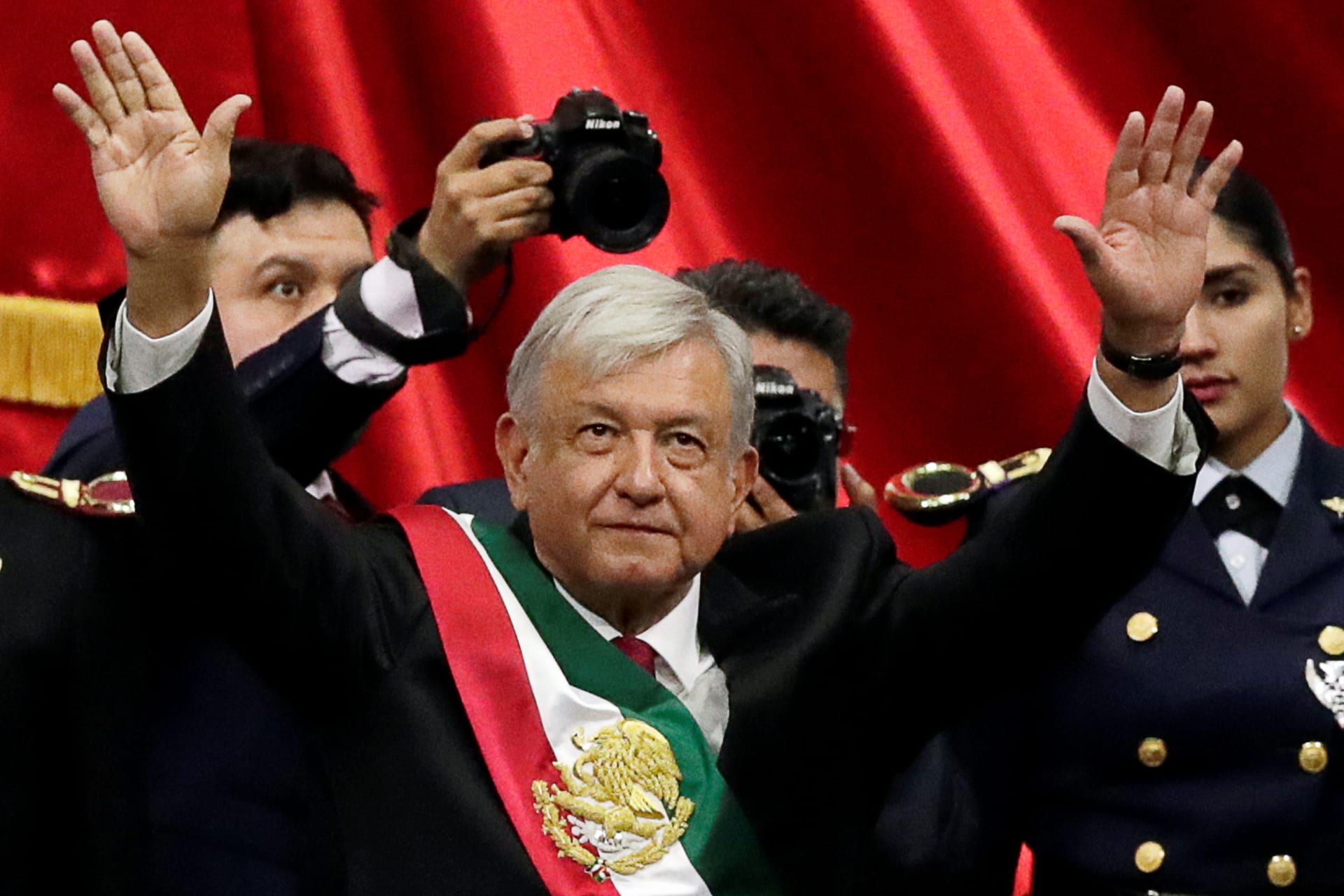 <p>Mexico’s new president Andrew Manuel Lopez Obrador gestures during his inauguration ceremony in Mexico City, Mexico, on December 1, 2018. </p>
