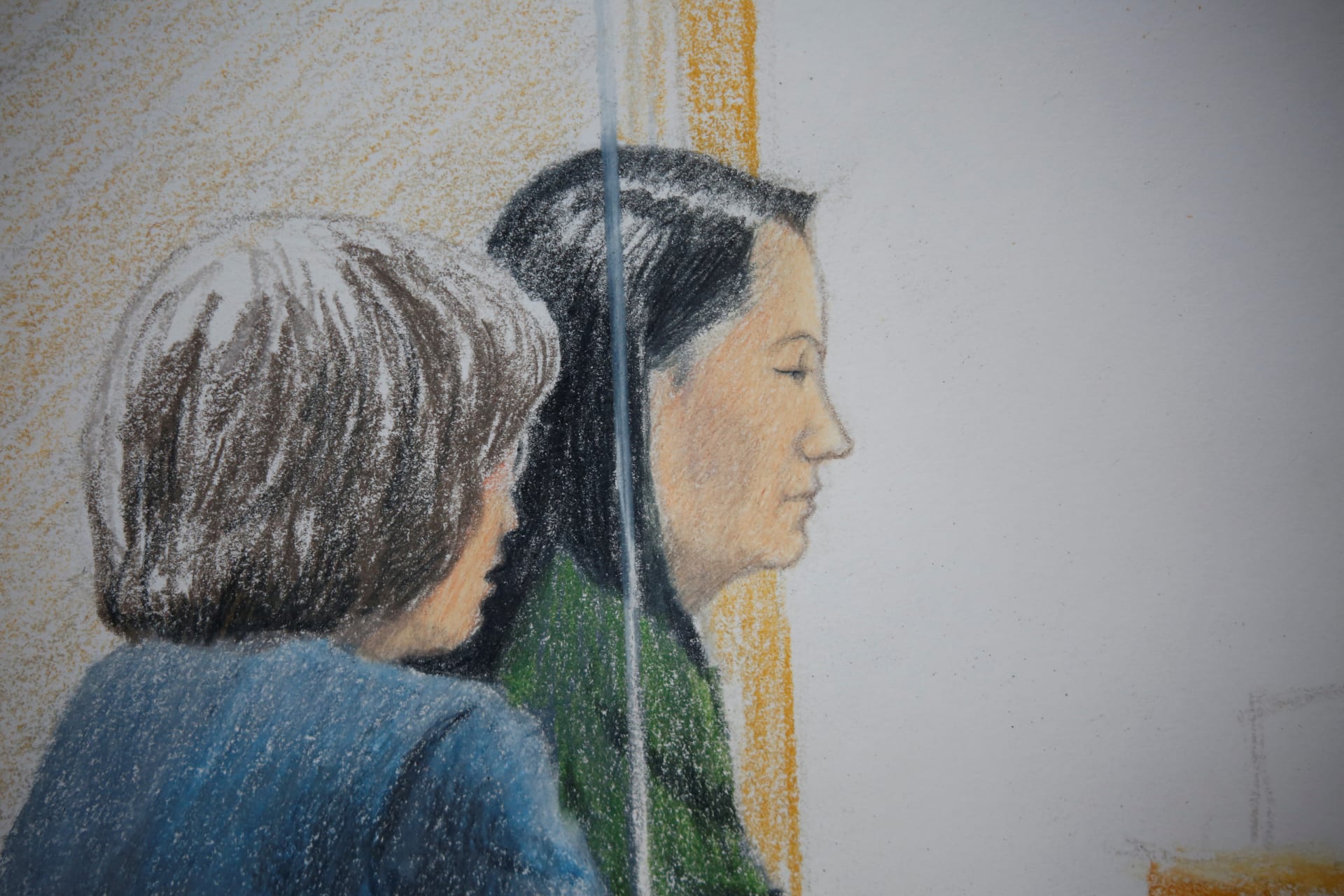 <p>Huawei CFO Meng Wanzhou, who was arrested on an extradition warrant, appears at her B.C. Supreme Court bail hearing along with a translator, in a drawing in Vancouver, Canada on December 7, 2018. </p>
