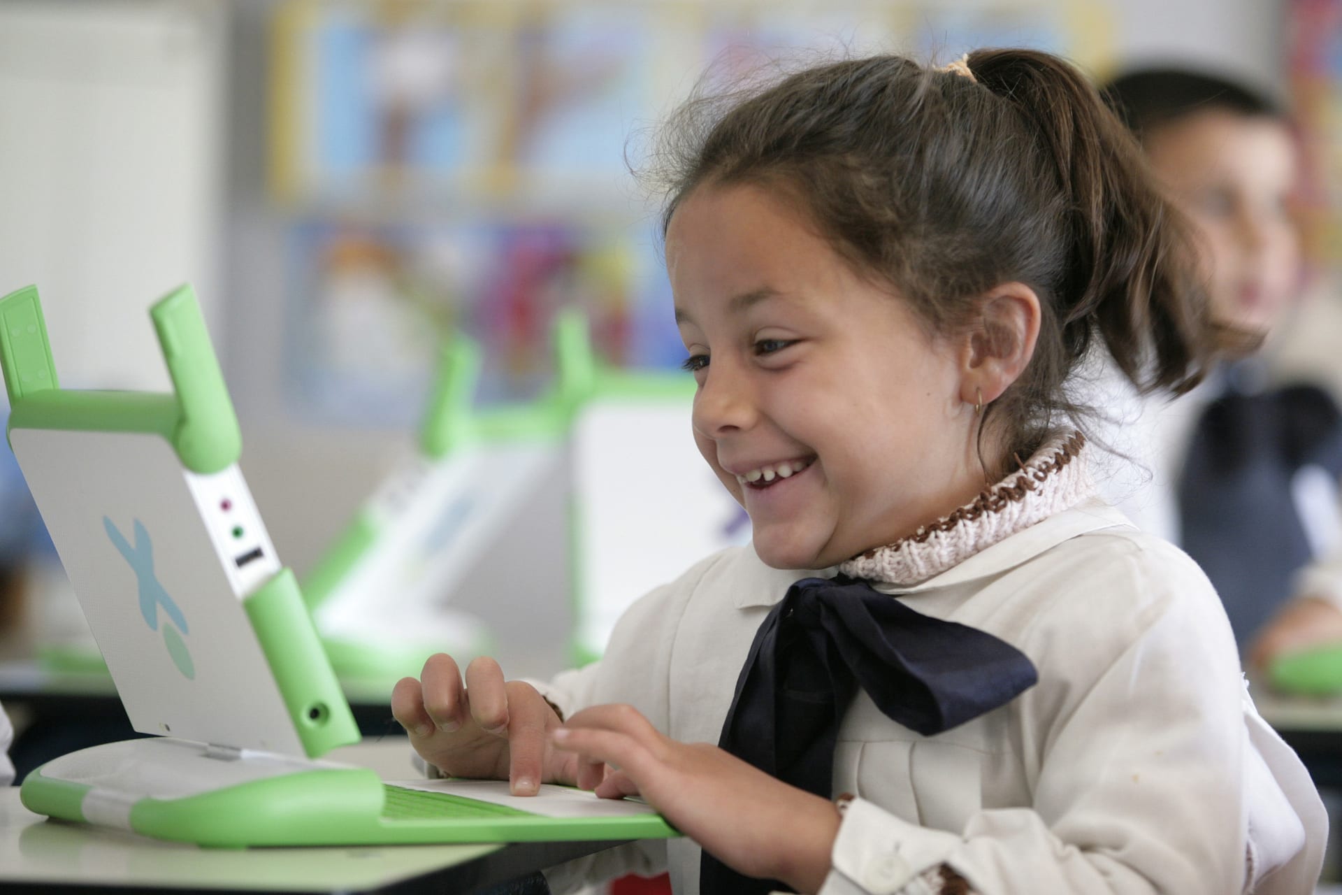A first grade girl who attends the "Treinta y Tres Orientales" elementary school in Montevideo, works in the classroom August 22, 2008.