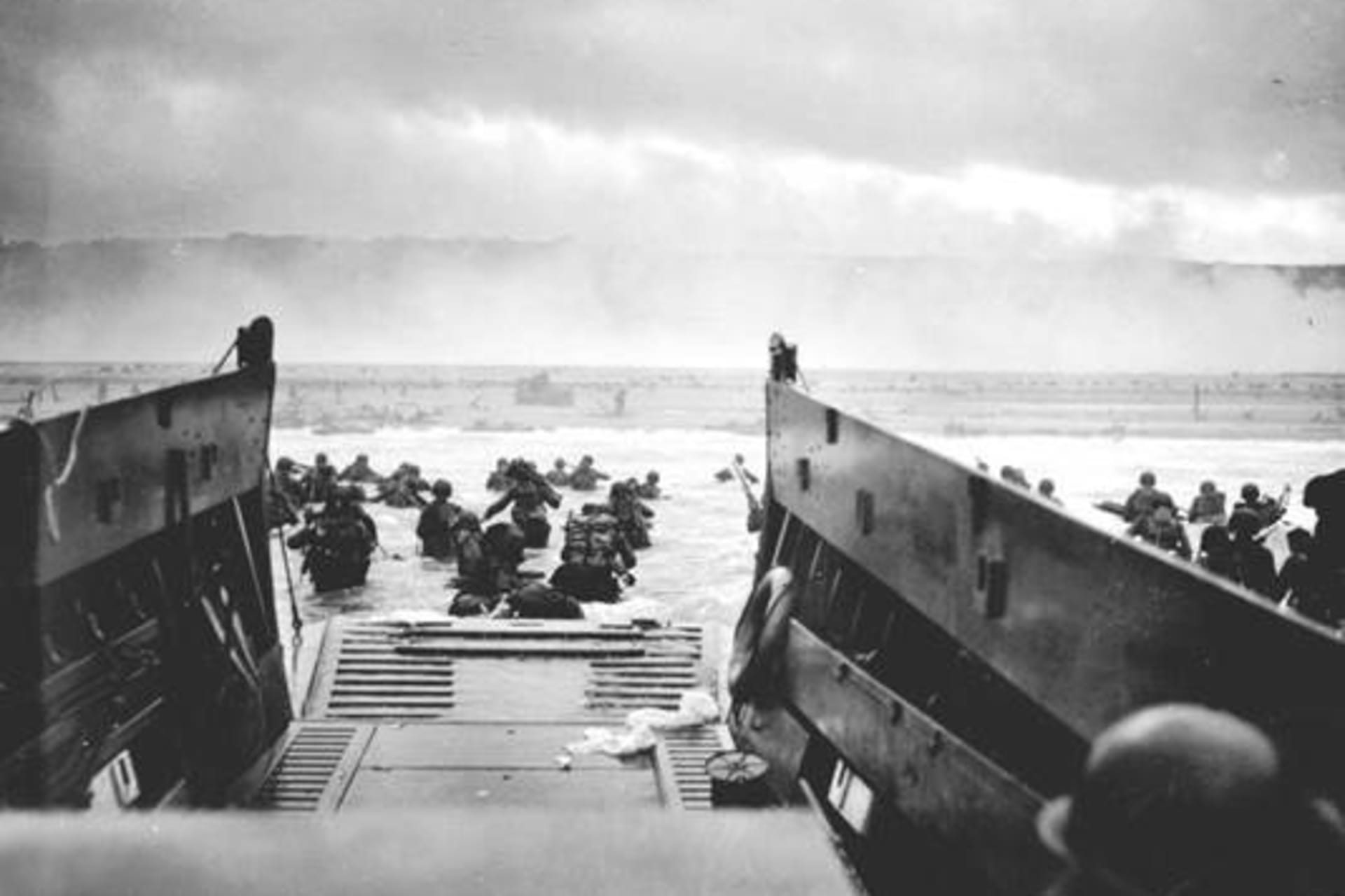 <p>U.S. troops wade ashore from a Coast Guard landing craft at Omaha Beach during the Normandy D-Day landings on June 6, 1944. </p>
