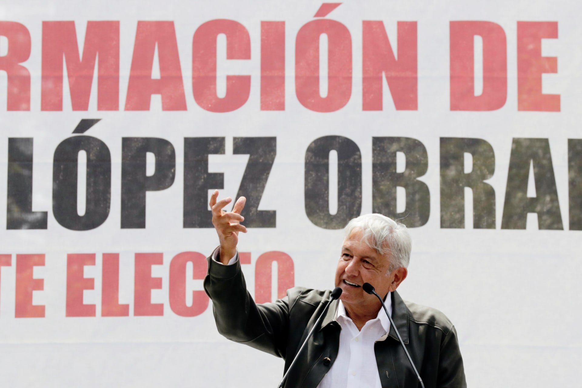 <p>Mexico’s President-elect Andres Manuel Lopez Obrador speaks during a rally as part of a tour to thank supporters for his victory in the July 1 election, in Mexico City, Mexico September 29, 2018. </p>
