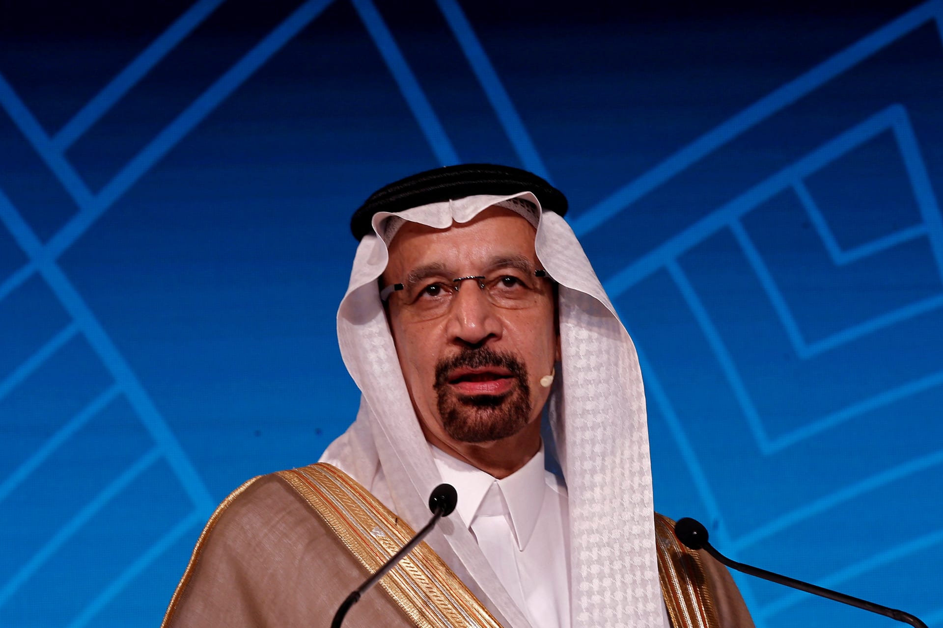 <p> Saudi Energy Minister Khalid al-Falih addresses the gathering during India Energy Forum in New Delhi, India, October 15, 2018.</p>
