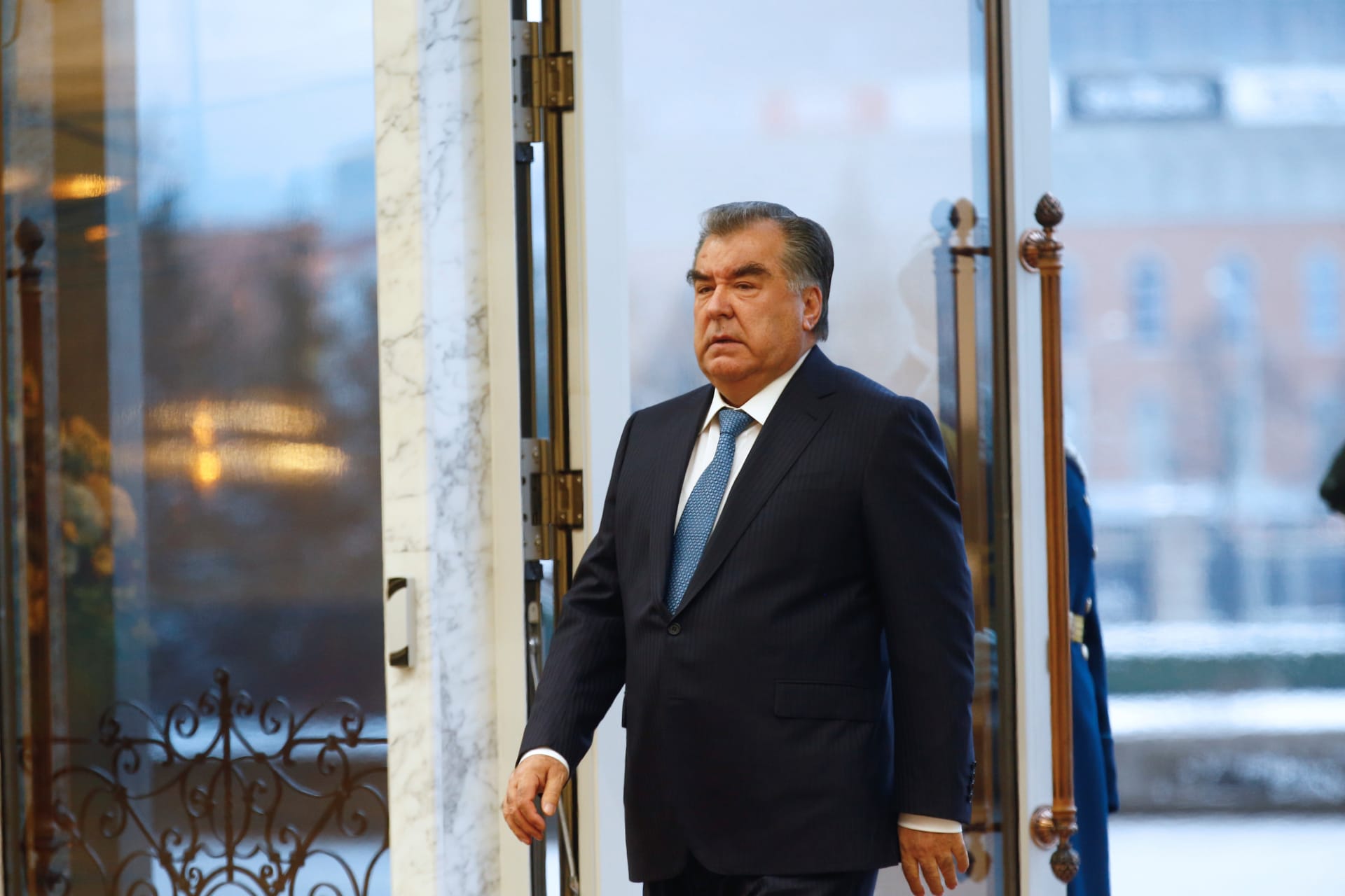 <p>Tajikistan’s President Emomali Rahmon walks during a heads of states Collective Security Treaty Organization summit at the Independence Palace in Minsk, Belarus, on November 30, 2017.</p>
