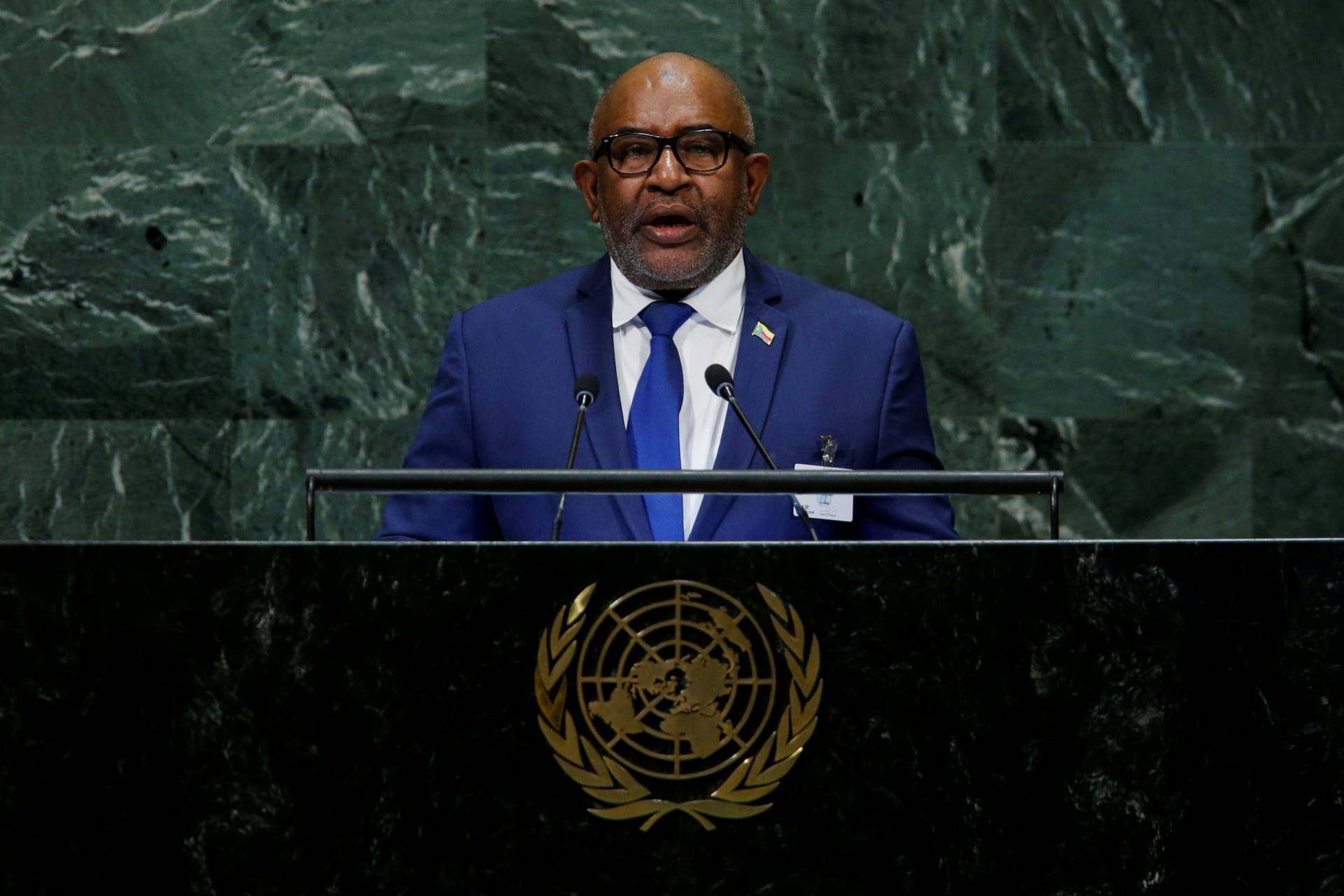 <p>Comoros President Azali Assoumani addresses the 73rd session of the United Nations General Assembly at UN headquarters in New York on September 27, 2018.</p>
