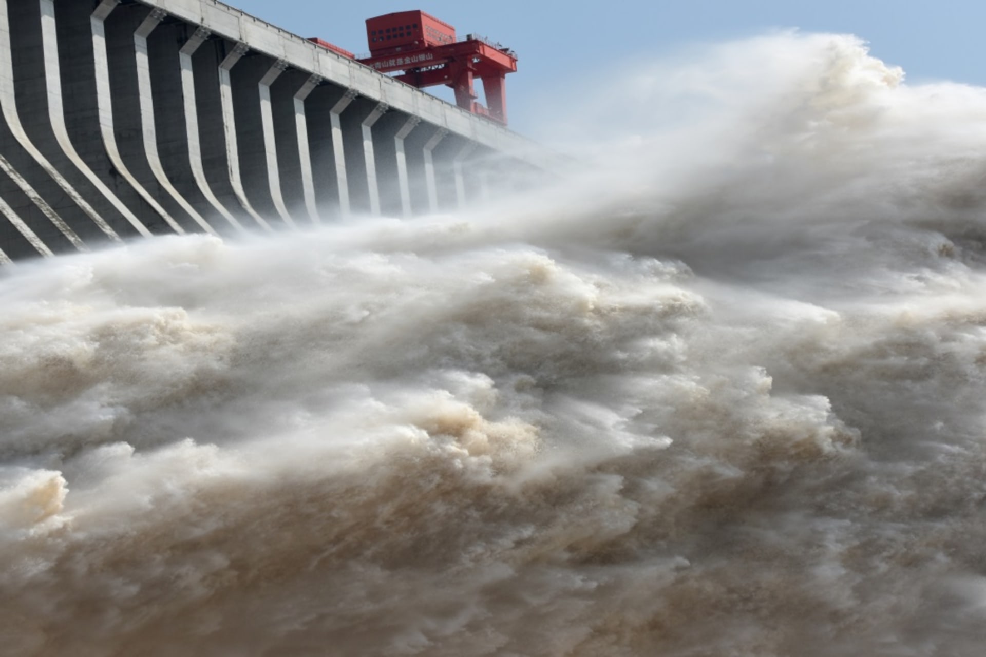 <p>Water is discharged from the Three Gorges dam on the Yangtze River following heavy rain and floods across China on July 15, 2018.  </p>
