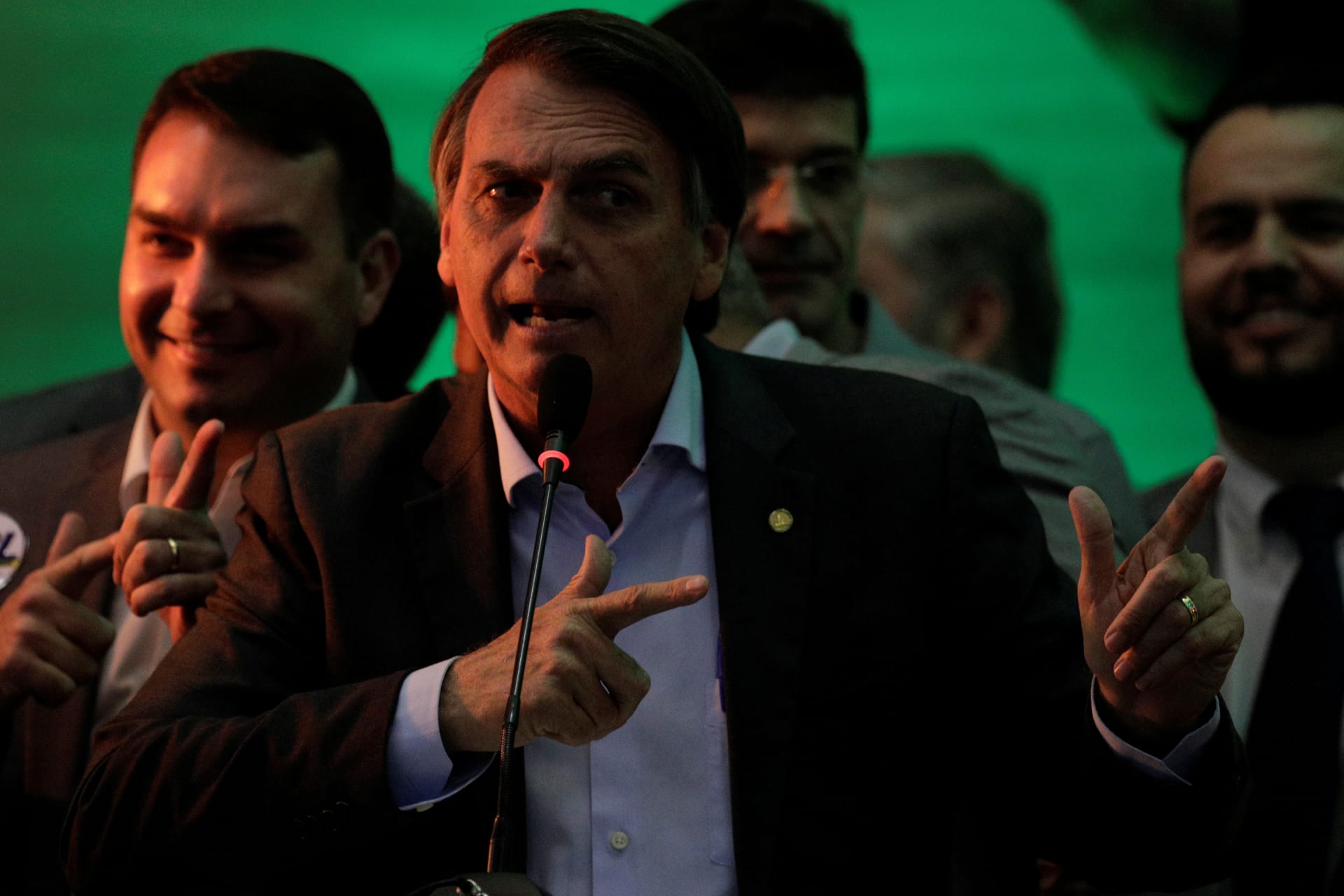 <p>Jair Bolsonaro gestures during the national convention of the Party for Socialism and Liberation (PSL) in Rio de Janeiro, Brazil on July 22, 2018.</p>
