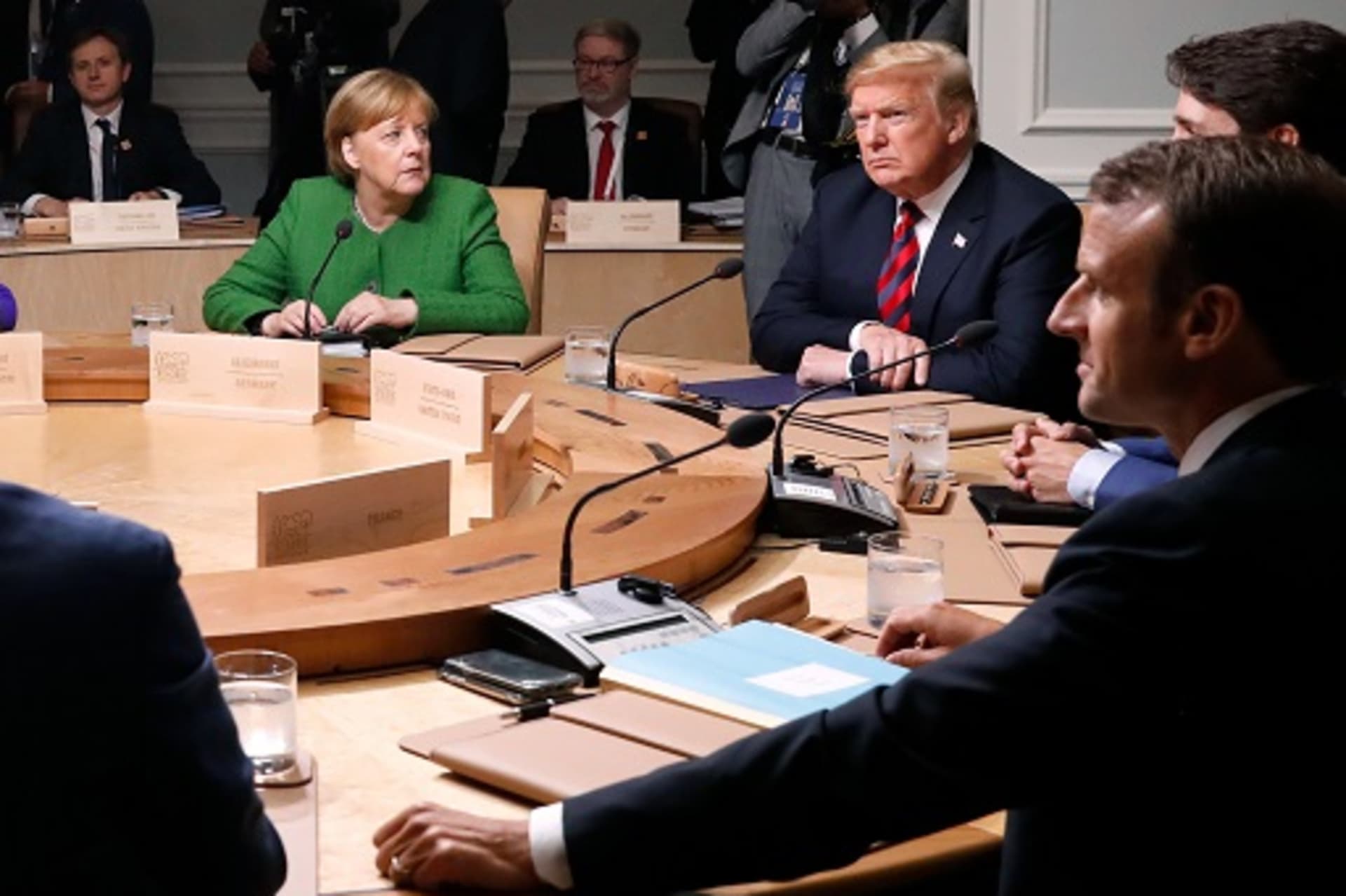 <p>World leaders meet for a plenary session at the G7 summit in Charlevoix, Quebec, Canada. </p>