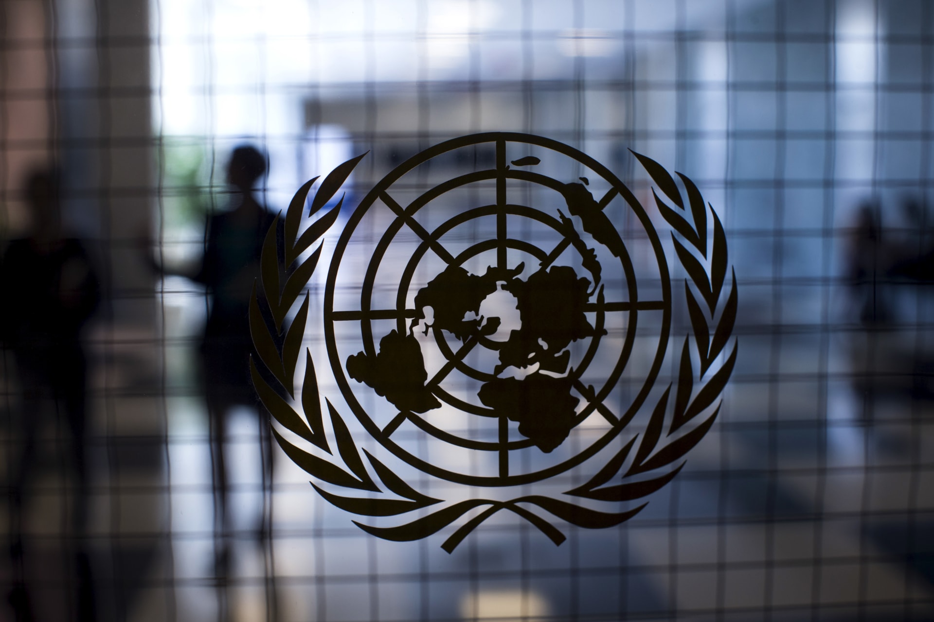 <p>A United Nations logo is seen on a glass door in the Assembly Building at the United Nations headquarters in New York City.</p>
