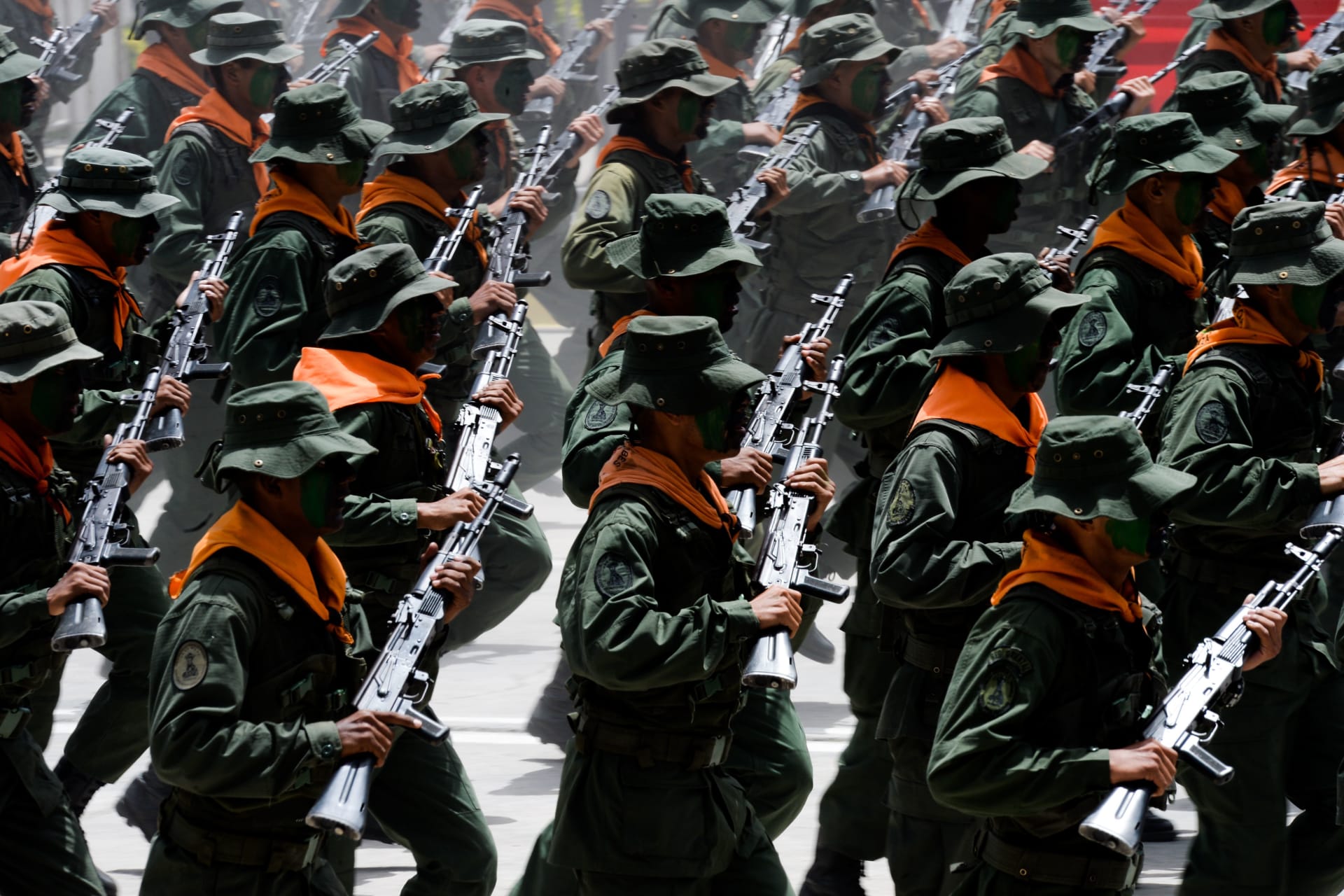 <p>Venezuela’s military takes part in a parade to celebrate Venezuelan Independence. President Nicolas Maduro urged his military to be on guard following news reports that President Donald Trump raised the possibility of invading Venezuela. July 5, 2018.</p>
