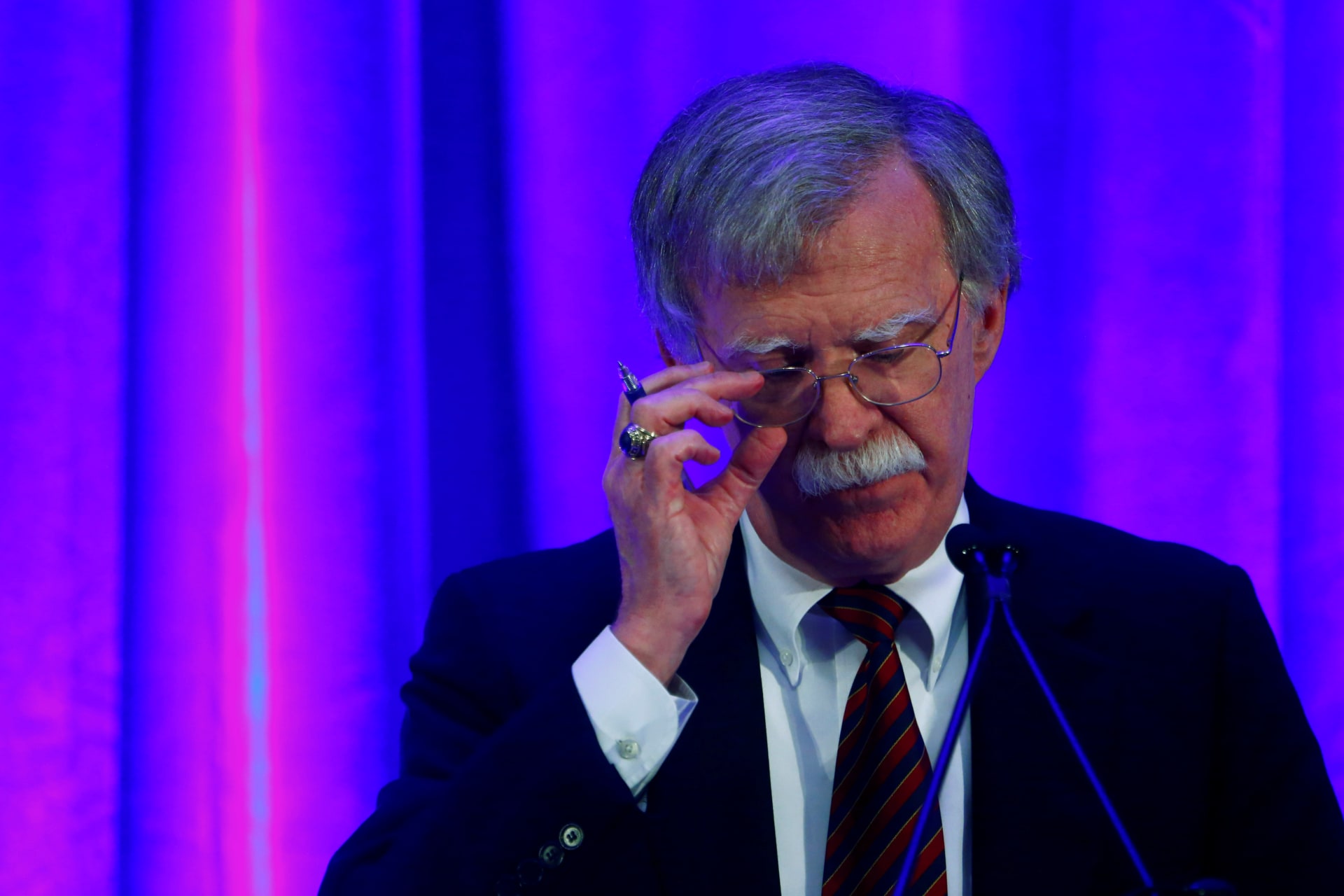 <p>National Security Adviser John Bolton speaking at a forum hosted by the Federalist Society for Law and Public Policy Studies in Washington.</p>
