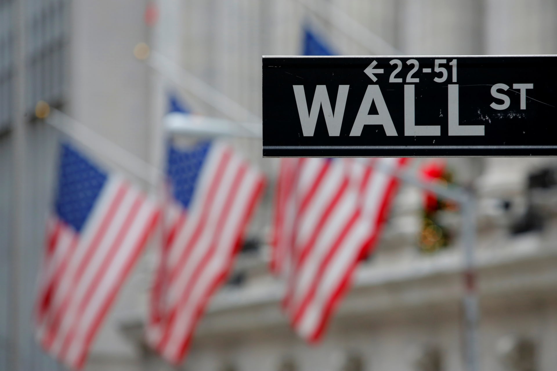<p>A street sign for Wall Street is seen outside the New York Stock Exchange (NYSE) in Manhattan, New York City.</p>
