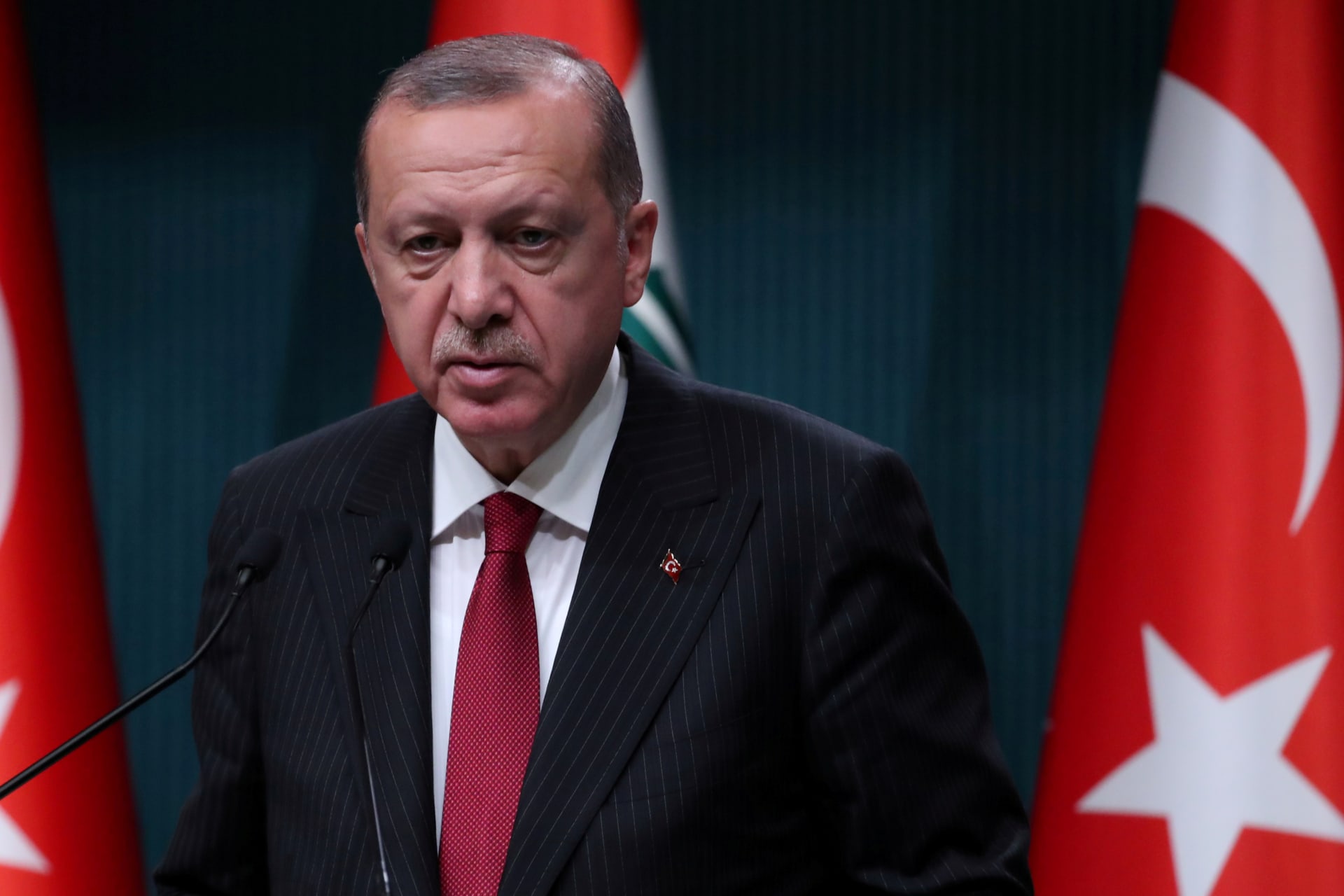 <p>Turkish President Tayyip Erdogan attends a news conference in Ankara, Turkey.</p>
