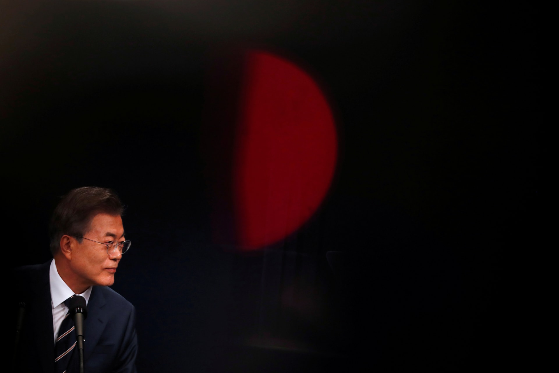 <p>President Moon Jae-in at the Blue House in Seoul.</p>
