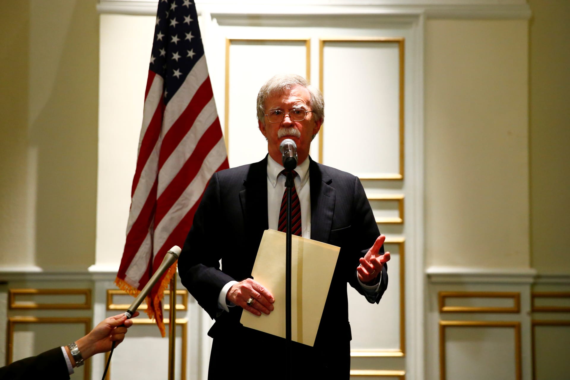 <p>National Security Adviser John Bolton discusses “Protecting American Constitutionalism and Sovereignty from International Threats,” at a forum hosted by the Federalist Society for Law and Public Policy Studies in Washington, DC, September 10, 2018.</p>
