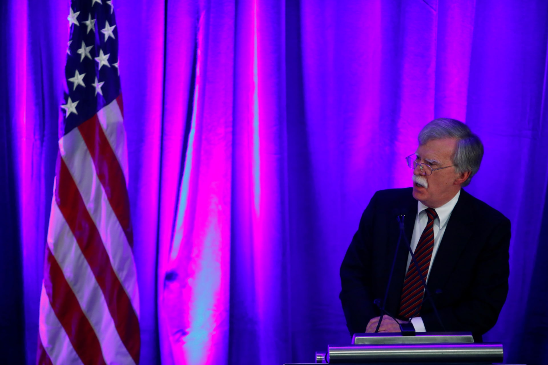 <p>National Security Advisor John Bolton discusses “Protecting American Constitutionalism and Sovereignty from International Threats,” at a forum hosted by the Federalist Society for Law and Public Policy Studies in Washington, DC on September 10, 2018.</p>
