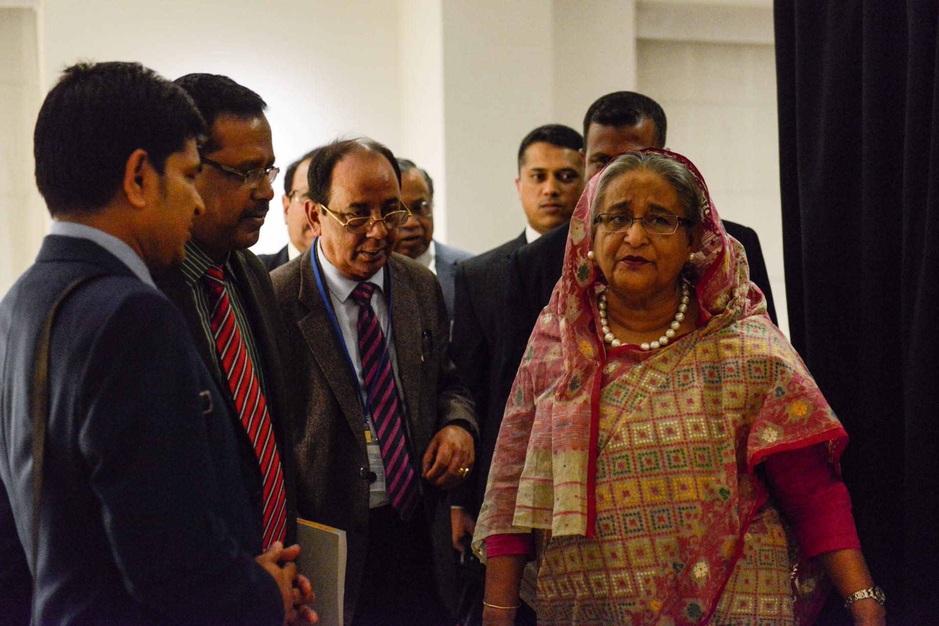 <p>Bangladesh’s Prime Minister Sheikh Hasina consults with her team during the United Nations General Assembly in New York City. </p>
