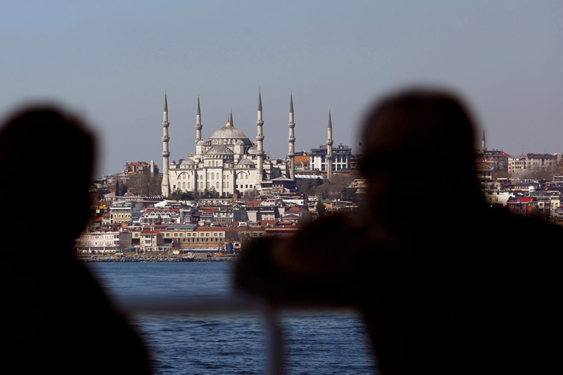 <p>The Blue Mosque, also called the Sultanahmet Mosque, is seen from a ferry in Istanbul, Turkey’s largest city, on April 11, 2017.</p>
