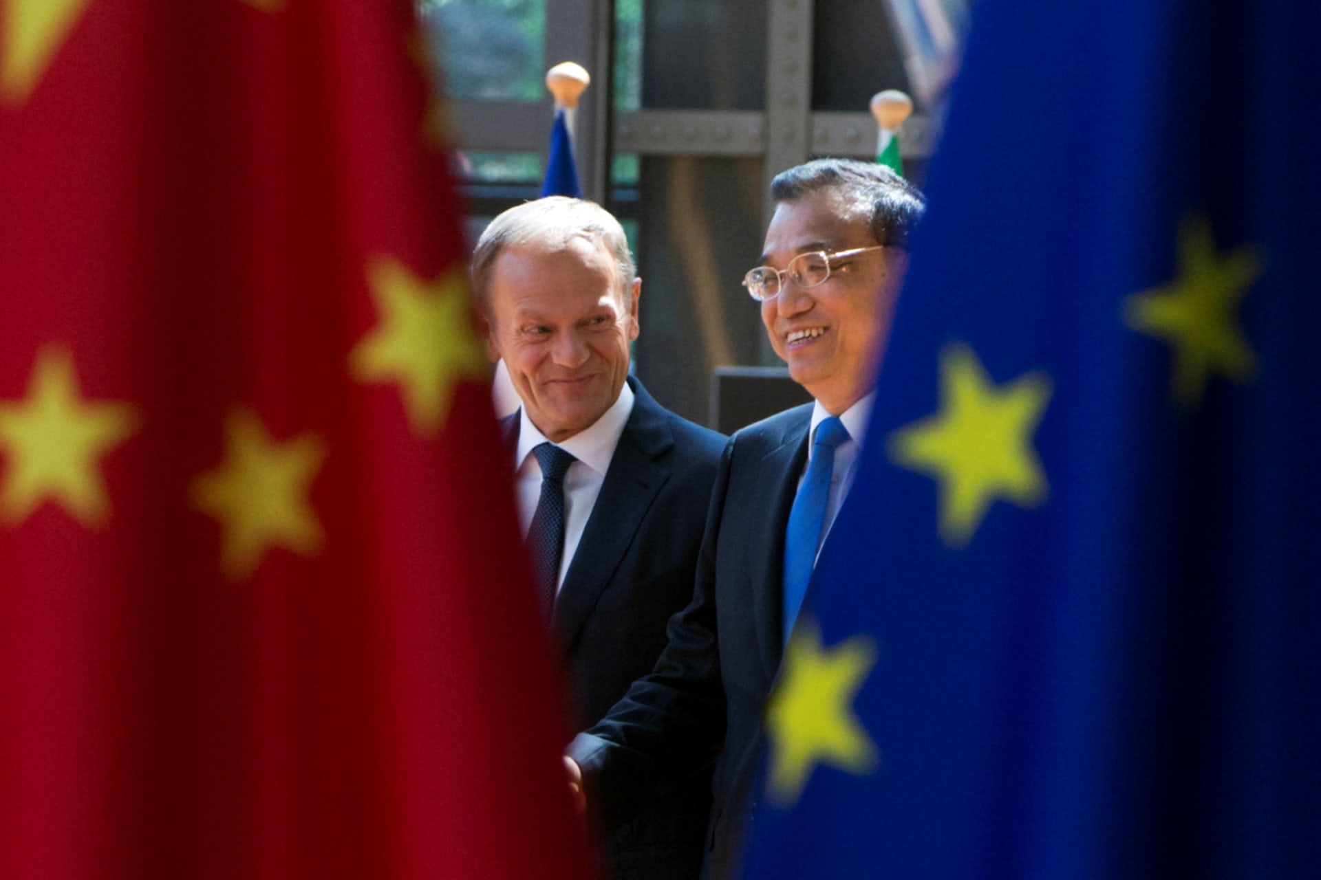 <p>European Council President Donald Tusk and Chinese Premier Li Keqiang arrive to attend a EU-China Summit in Brussels, Belgium on June 2, 2017.</p>
