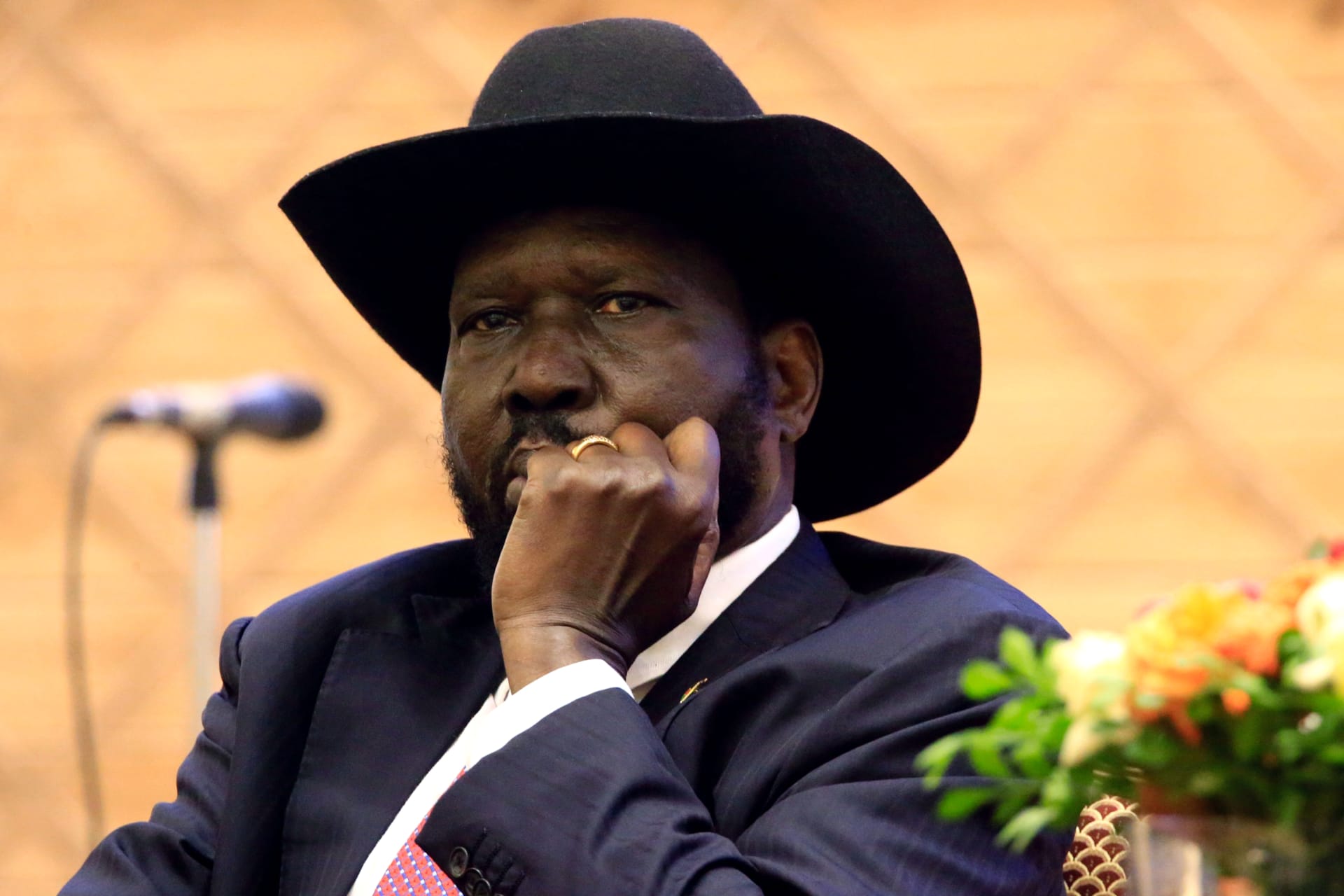 <p>South Sudan President Salva Kiir attends the signing of a peace agreement with the South Sudan rebels in Khartoum, Sudan, on June 27, 2018. </p>
