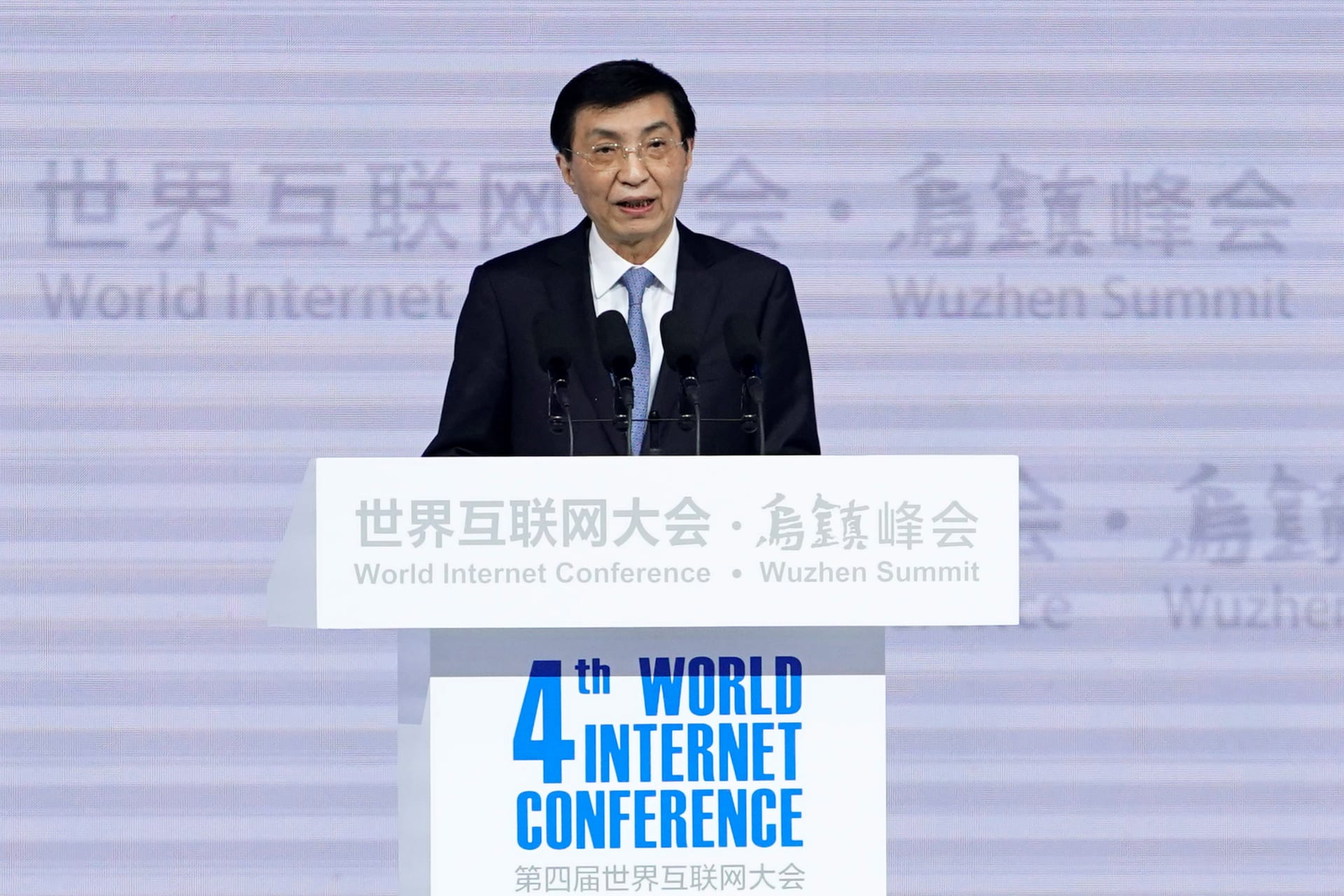 <p>China’s Politburo Standing Committee member Wang Huning attends the opening ceremony of the fourth World Internet Conference in Wuzhen, Zhejiang province, China on December 3, 2017.</p>
