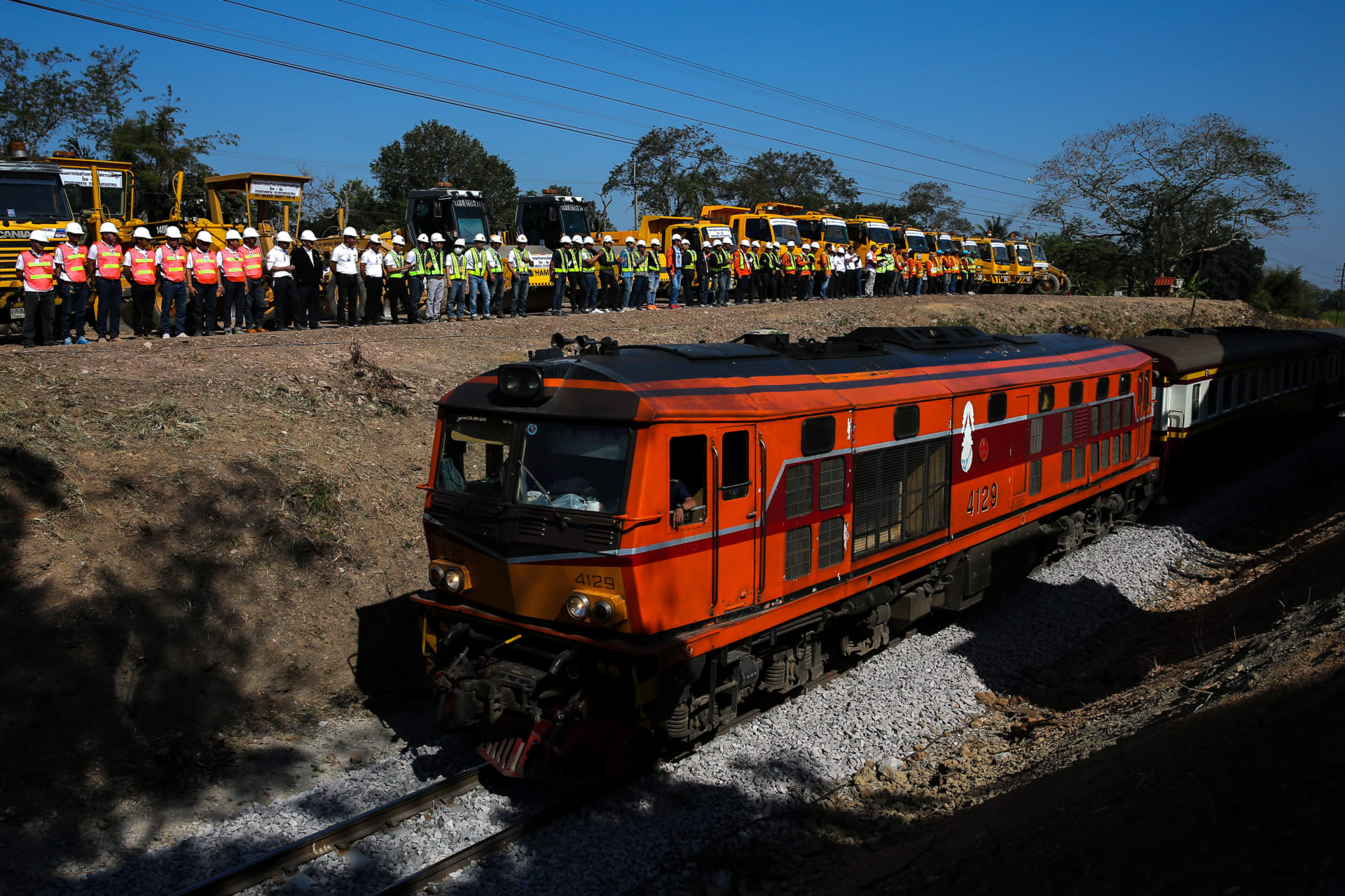 <p>A train runs through during the groundbreaking ceremony of the cooperation between Thailand and China on the Bangkok-Nong Khai high-speed rail development in Nakhon Ratchasima, Thailand on December 21, 2017.</p>
