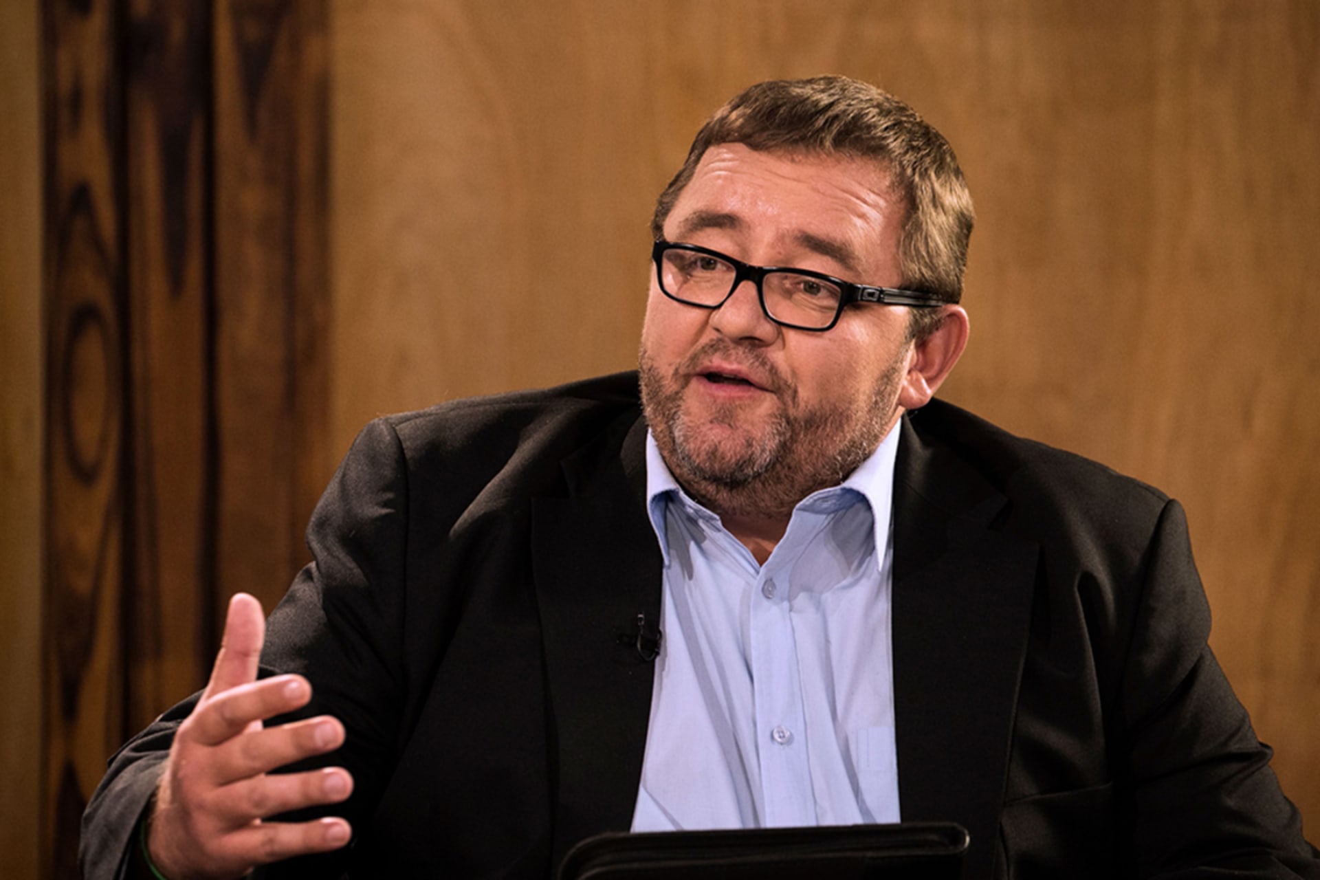 <p>Kallie Kriel, CEO of Afriforum, speaks during talks at the Nampo Harvest Day Expo in Bothaville on May 15, 2018.</p>
