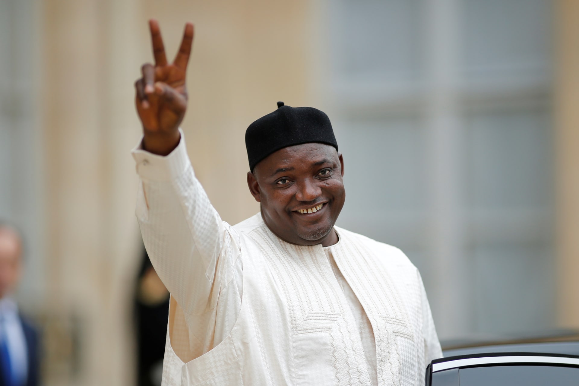 <p>Gambian President Adama Barrow leaves the Elysee Palace after a meeting with French President in Paris, France, March 15, 2017. </p>
