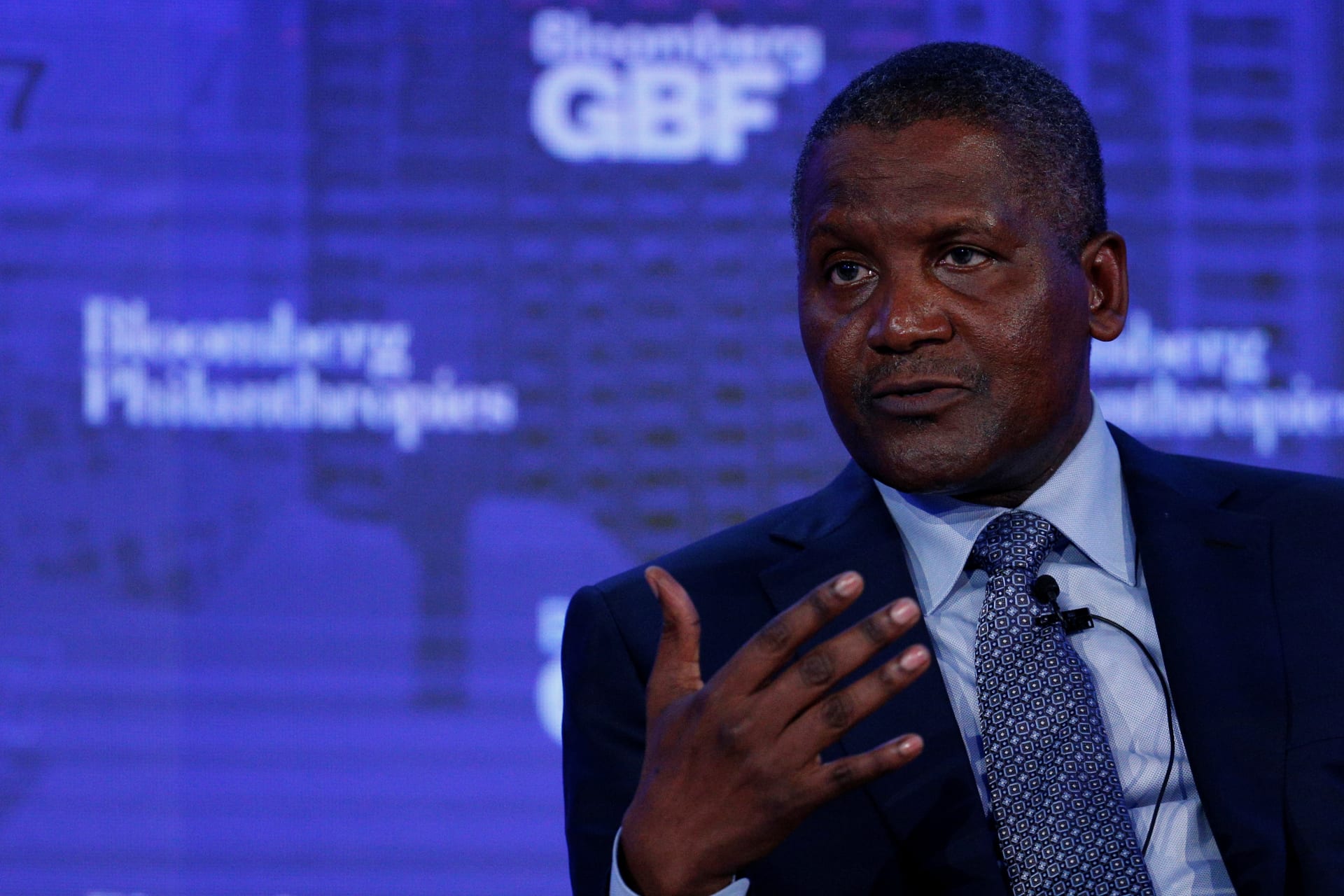 <p>Chief Executive of Dangote Industries Limited Aliko Dangote speaks at the Bloomberg Global Business Forum in New York City, U.S., September 20, 2017. </p>
