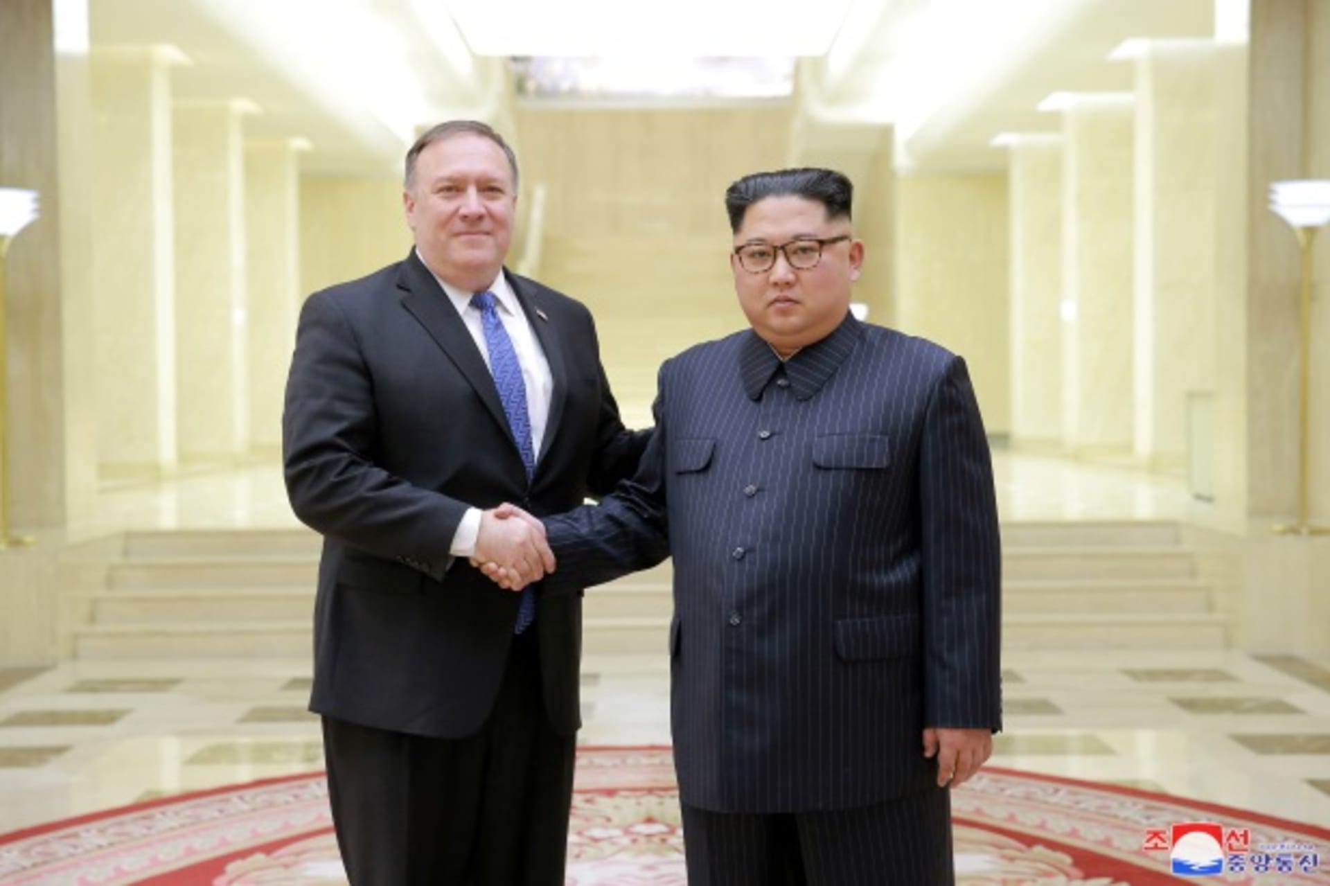 <p>North Korean leader Kim Jong Un shakes hands with U.S. Secretary of State Mike Pompeo in this undated photo released on May 9, 2018 by North Korea’s Korean Central News Agency (KCNA) in Pyongyang. </p>
