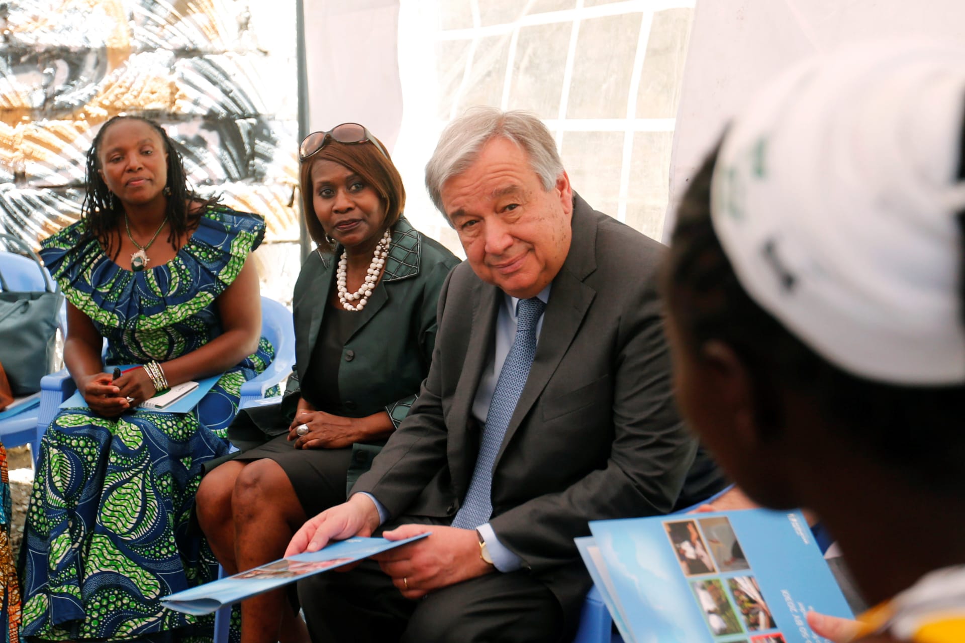 <p>U.N. Secretary General Antonio Guterres listens to women leaders in Kenya.</p>
