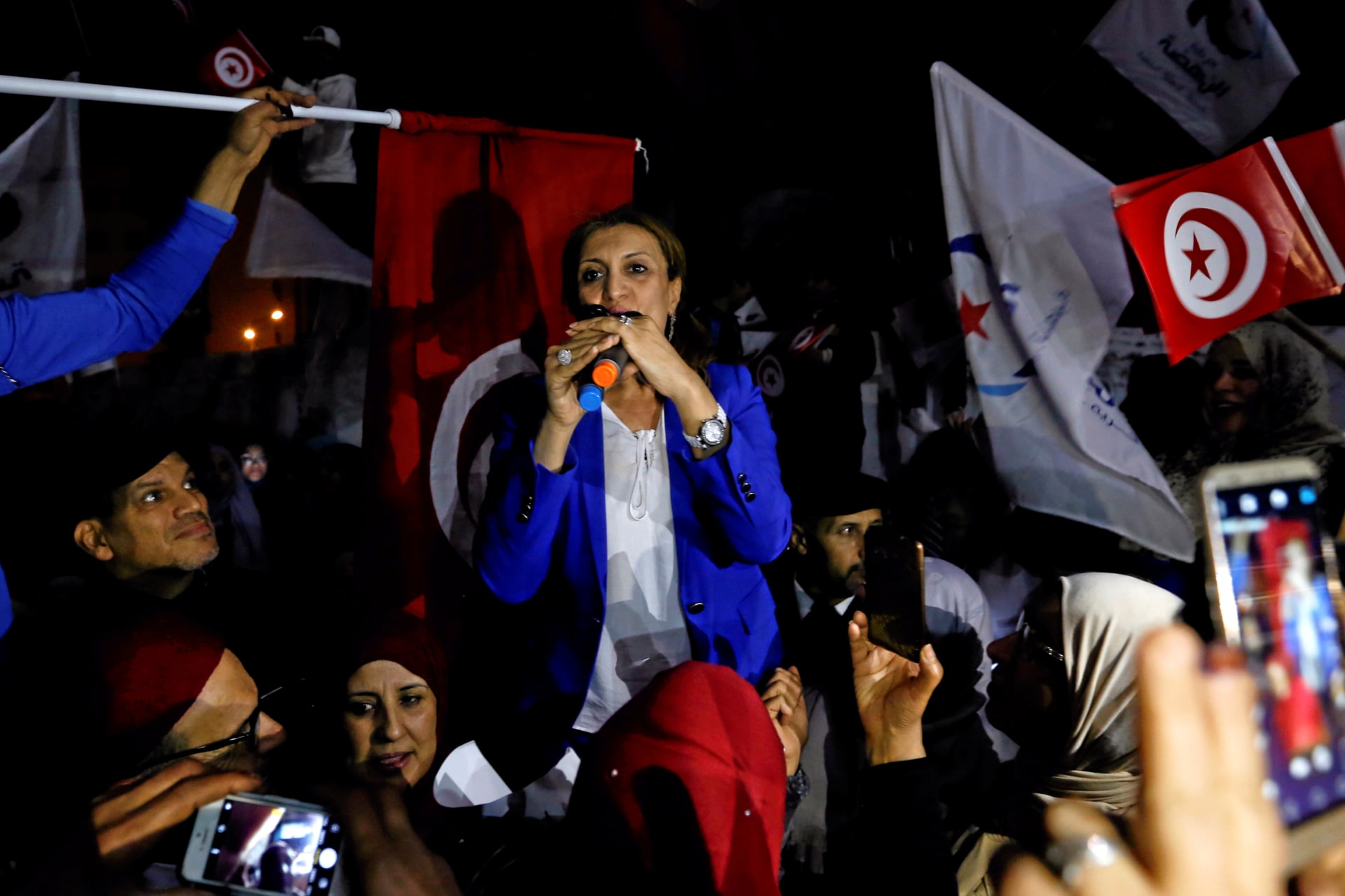 <p>Souad Abderrahim, a candidate of the Islamist Ennahda party, addresses supporters.</p>

