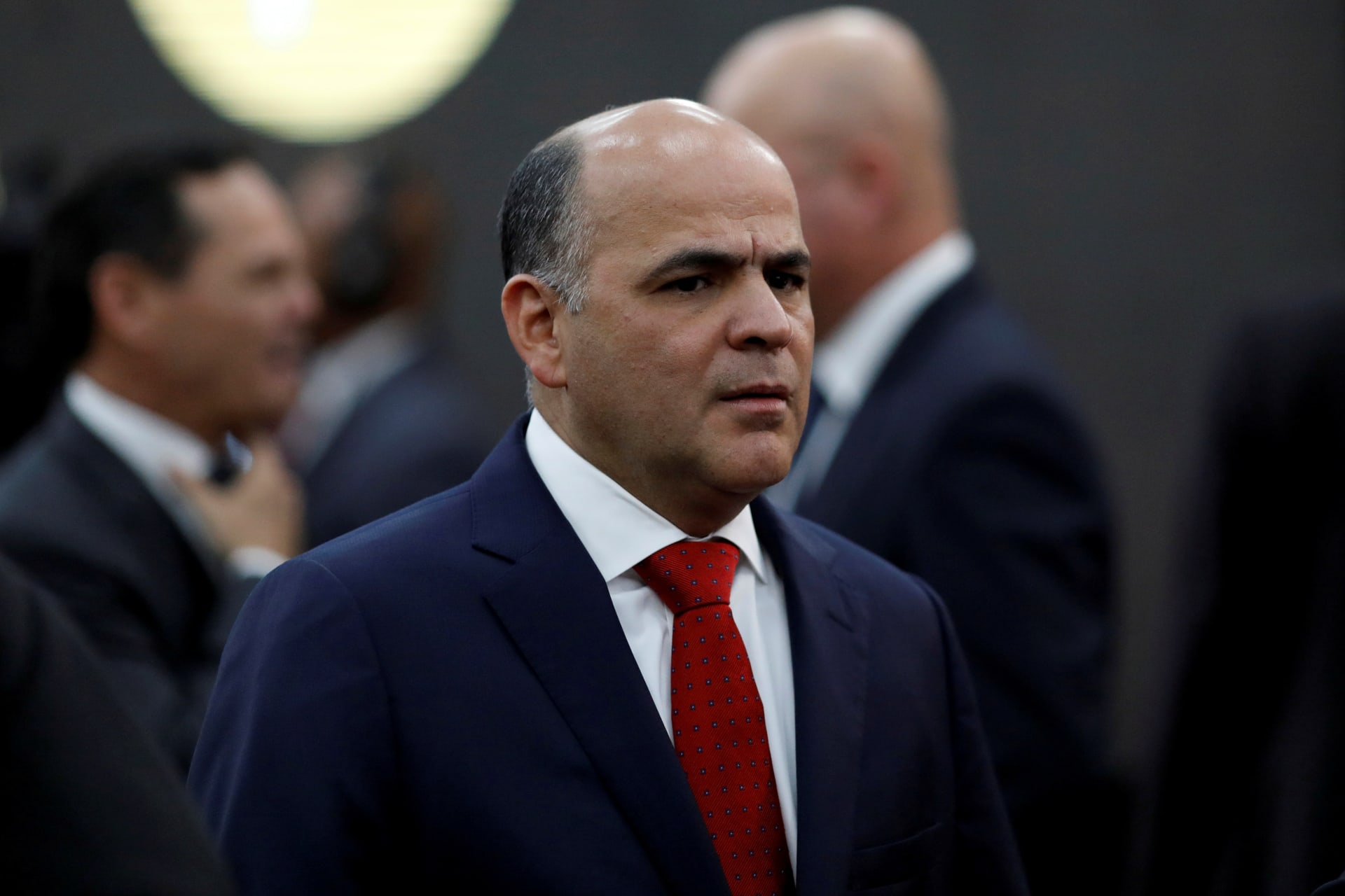 <p>Venezuela’s Oil Minister and President of the Venezuelan state oil company PDVSA Manuel Quevedo attends the event launching the new Venezuelan cryptocurrency “Petro” in Caracas, Venezuela February 20, 2018.</p>
