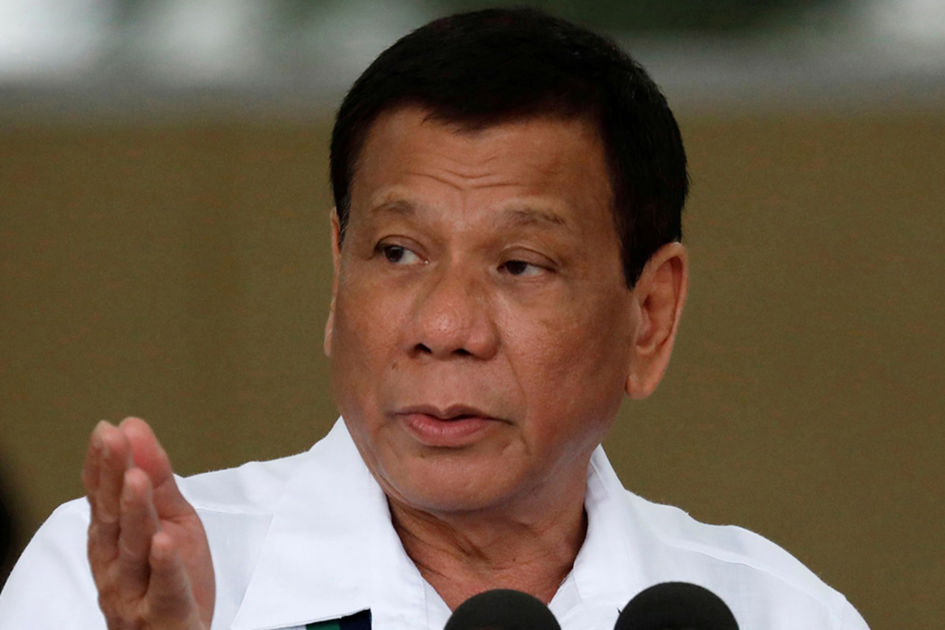<p>Philippines President Rodrigo Duterte gestures during Change of Command ceremonies of the Armed Forces of the Philippines (AFP) at Camp Aguinaldo in Quezon City, metro Manila, Philippines on October 26, 2017.</p>
