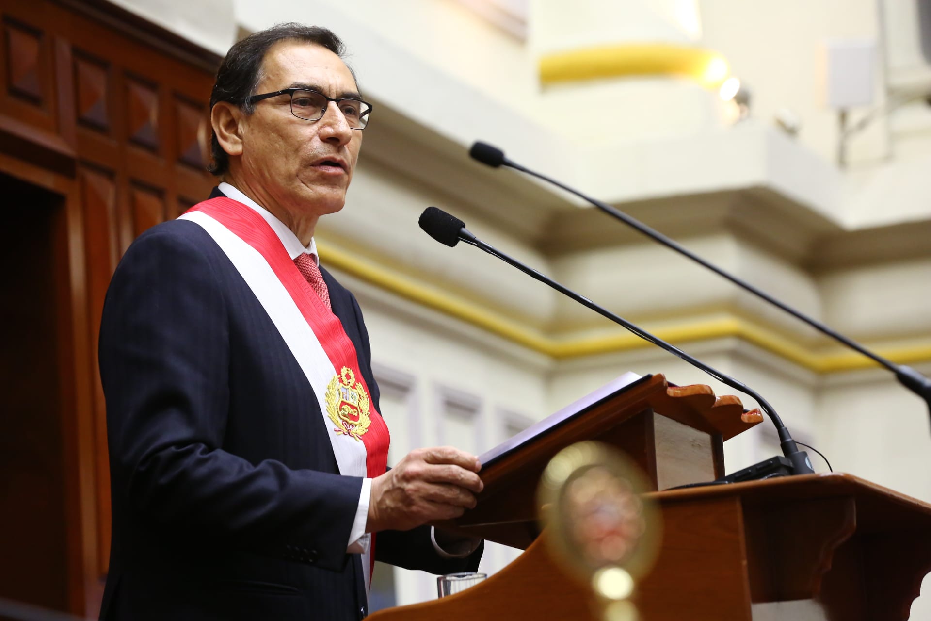 <p>Martin Vizcarra speaks after being sworn in as Peru’s President at the congress building in Lima, Peru, March 23, 2018.</p>
